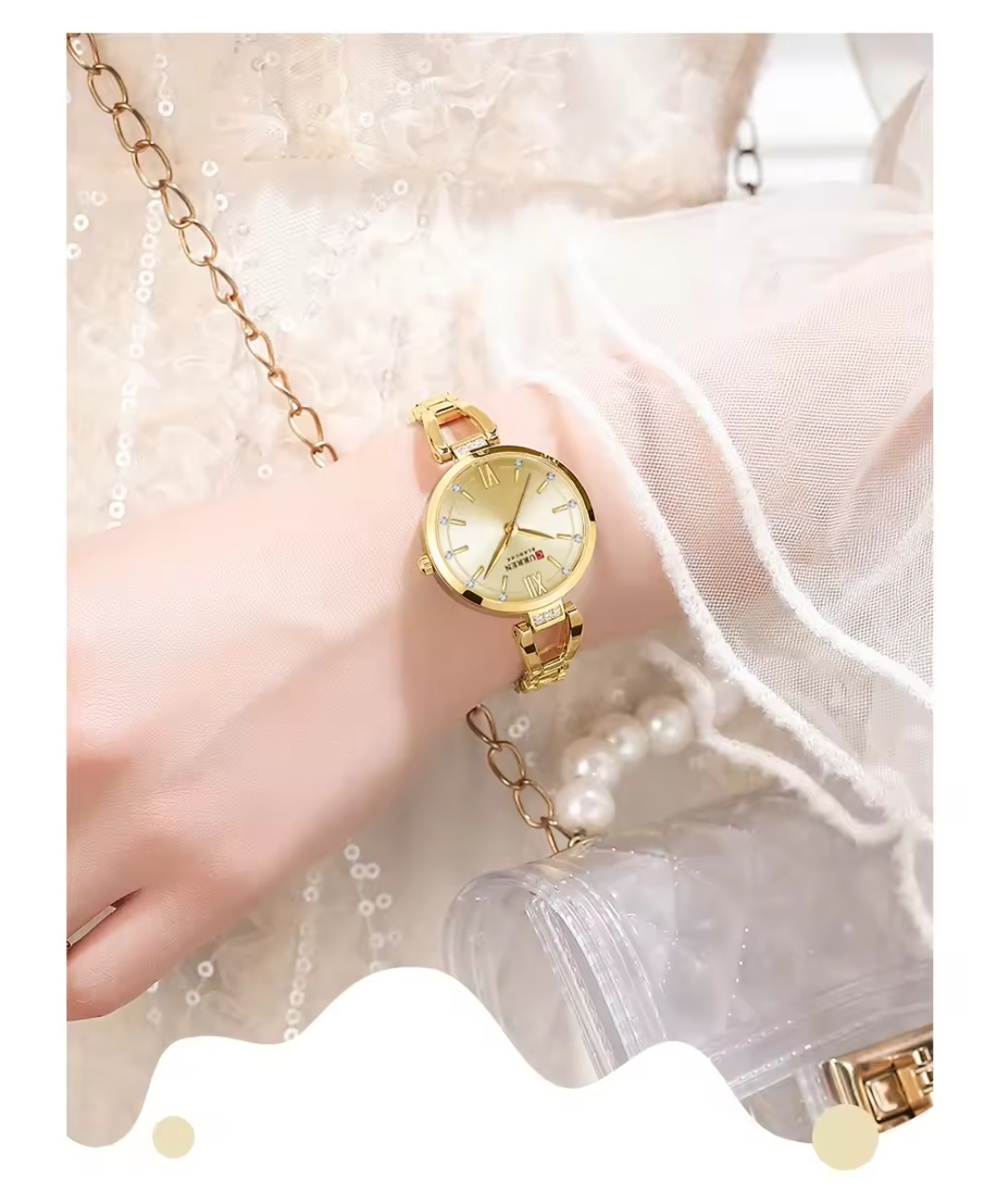 Curren 9092 Ladies Chain Watch- Golden Dial- Golden Bezel- Golden Chain- TF Code CR893CF_img_4