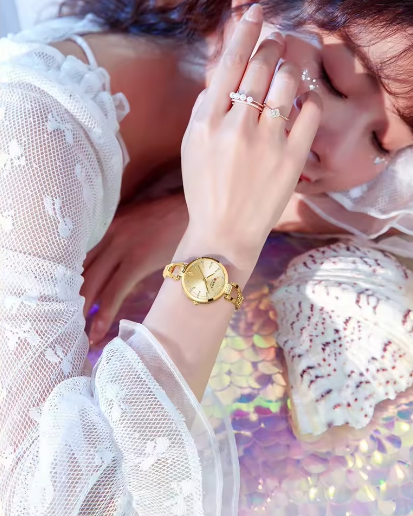 Curren 9092 Ladies Chain Watch- Golden Dial- Golden Bezel- Golden Chain- TF Code CR893CF_img_5