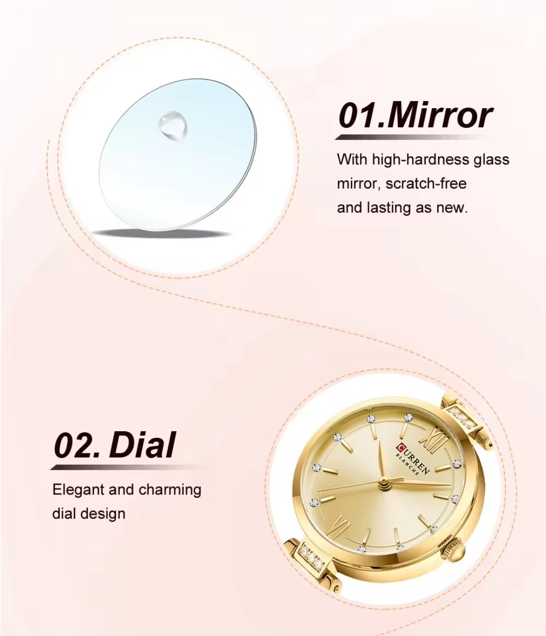 Curren 9092 Ladies Chain Watch- Golden Dial- Golden Bezel- Golden Chain- TF Code CR893CF_img_6