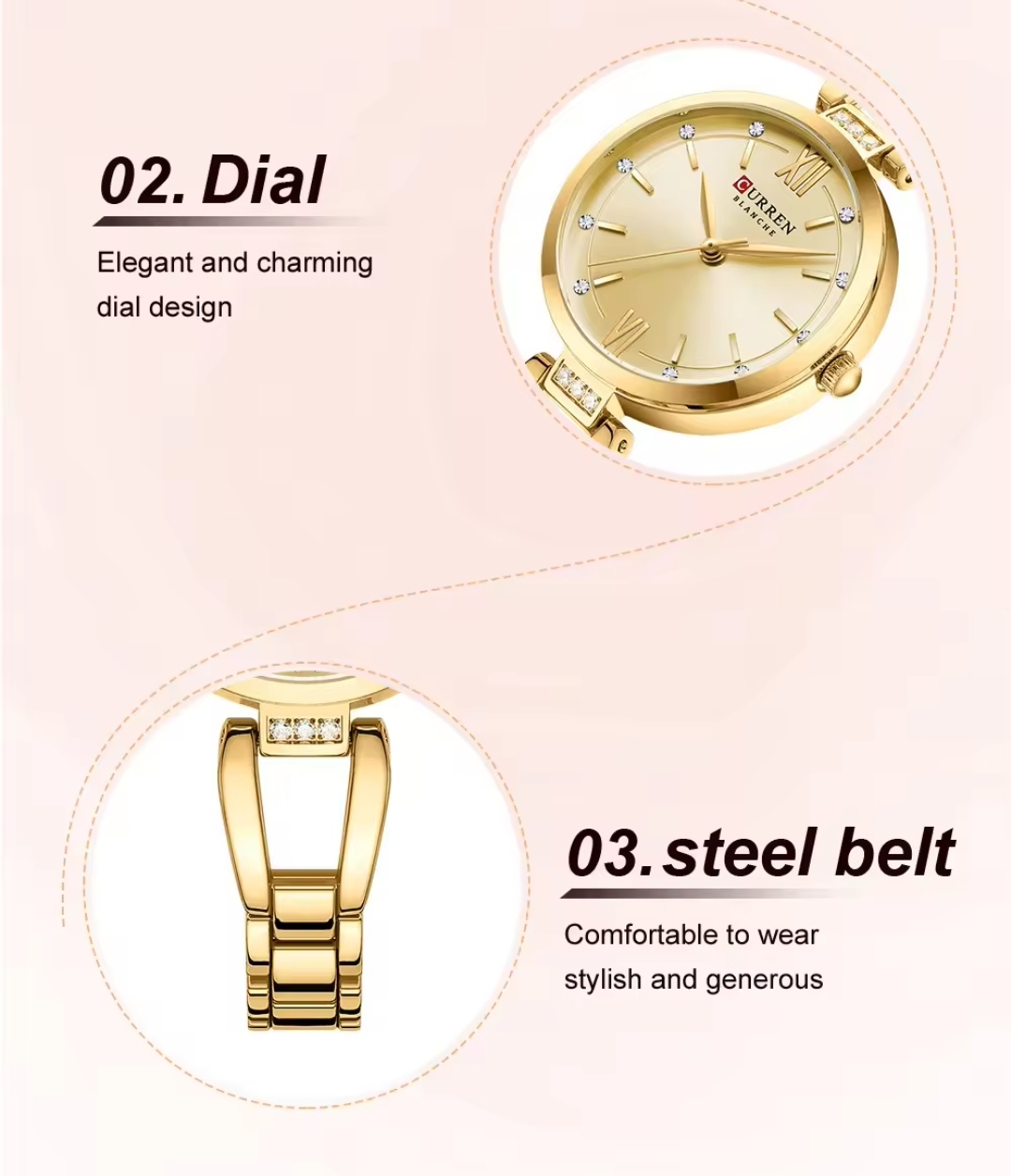 Curren 9092 Ladies Chain Watch- Golden Dial- Golden Bezel- Golden Chain- TF Code CR893CF_img_7