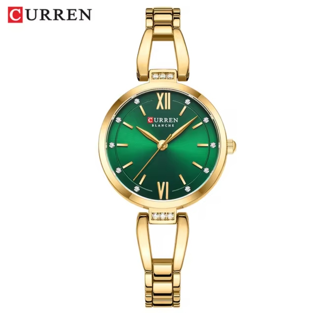 Curren 9092 Ladies Chain Watch- Green Dial- Golden Bezel- Golden Chain- TF Code CR895CF_img_0