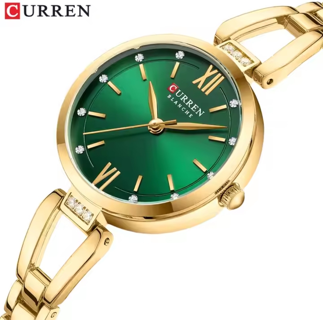 Curren 9092 Ladies Chain Watch- Green Dial- Golden Bezel- Golden Chain- TF Code CR895CF_img_1
