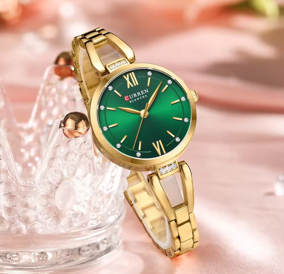 Curren 9092 Ladies Chain Watch- Green Dial- Golden Bezel- Golden Chain- TF Code CR895CF_img_2