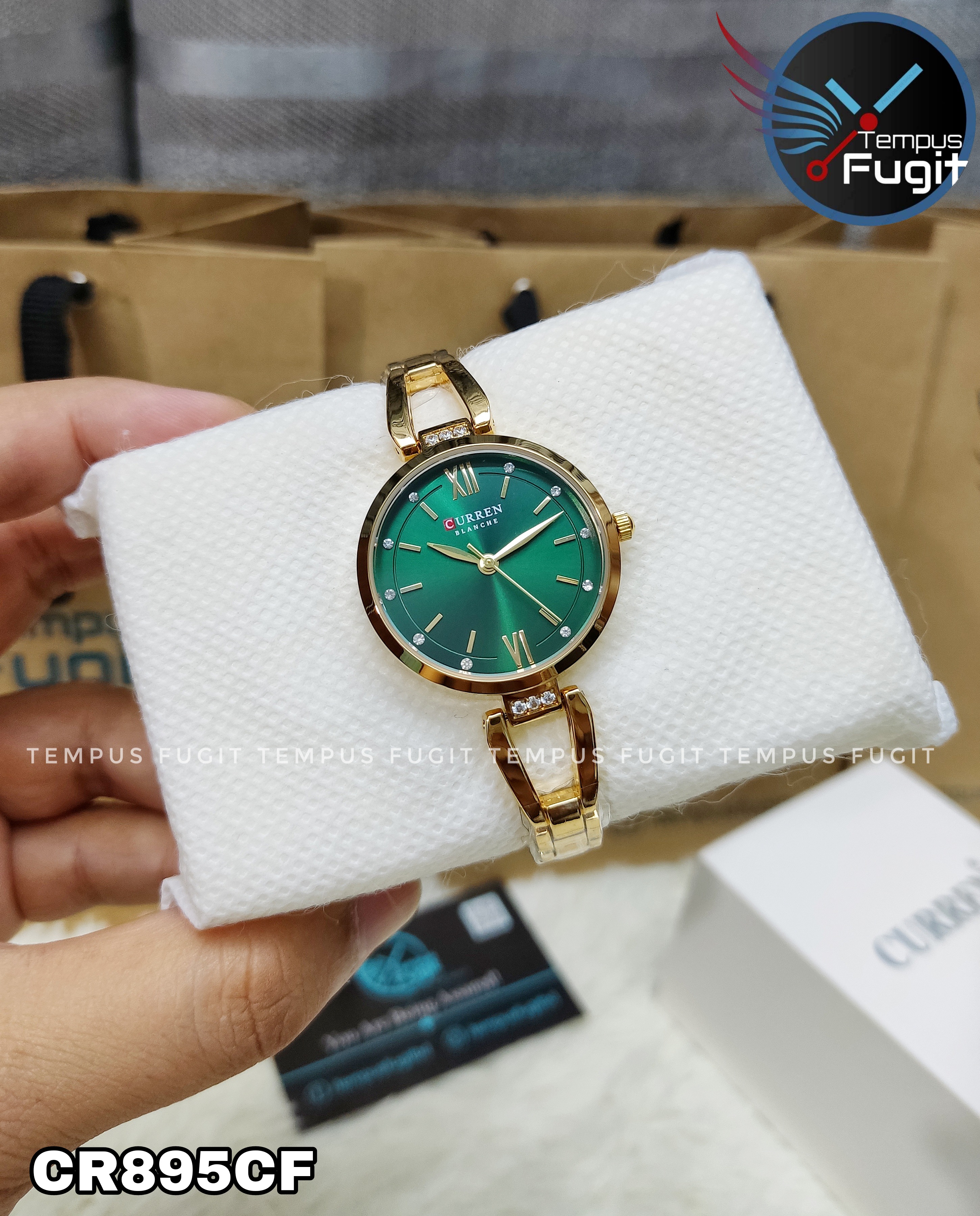 Curren 9092 Ladies Chain Watch- Green Dial- Golden Bezel- Golden Chain- TF Code CR895CF_img_4