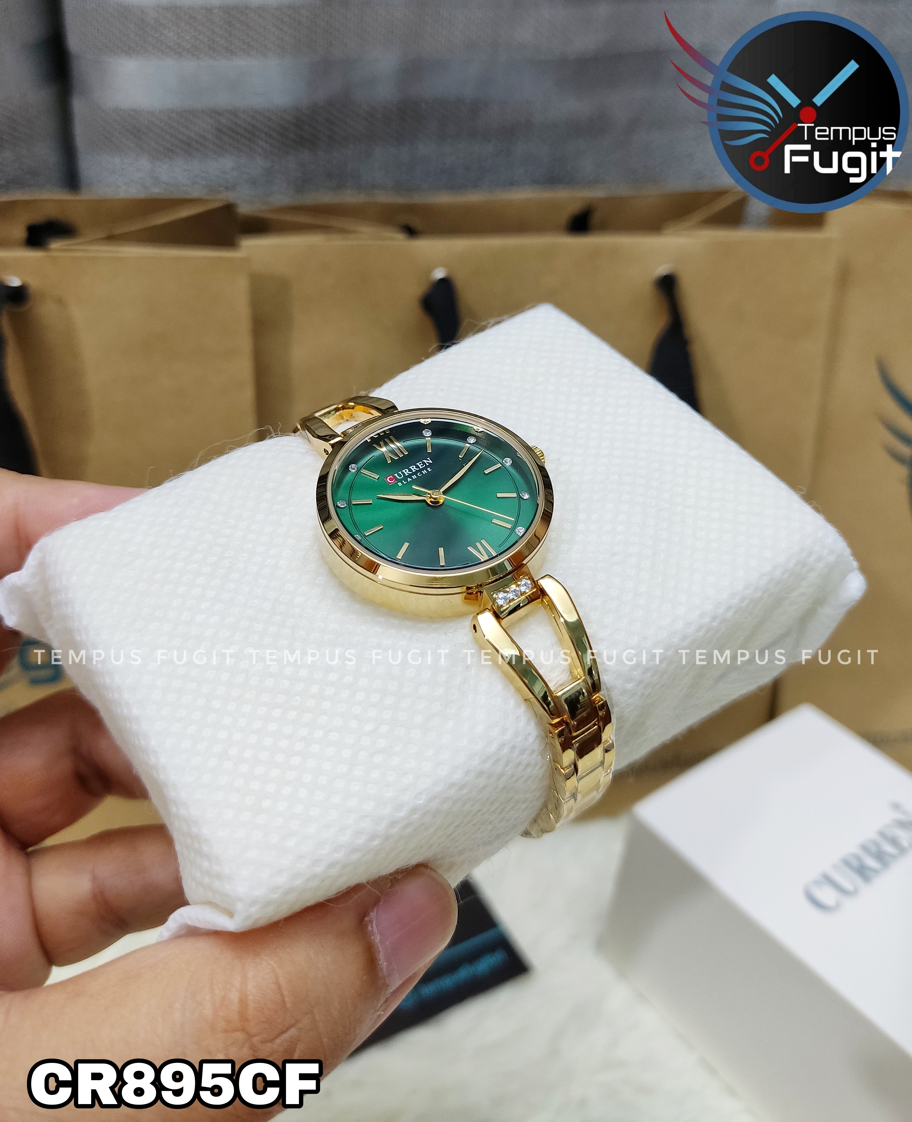 Curren 9092 Ladies Chain Watch- Green Dial- Golden Bezel- Golden Chain- TF Code CR895CF_img_5