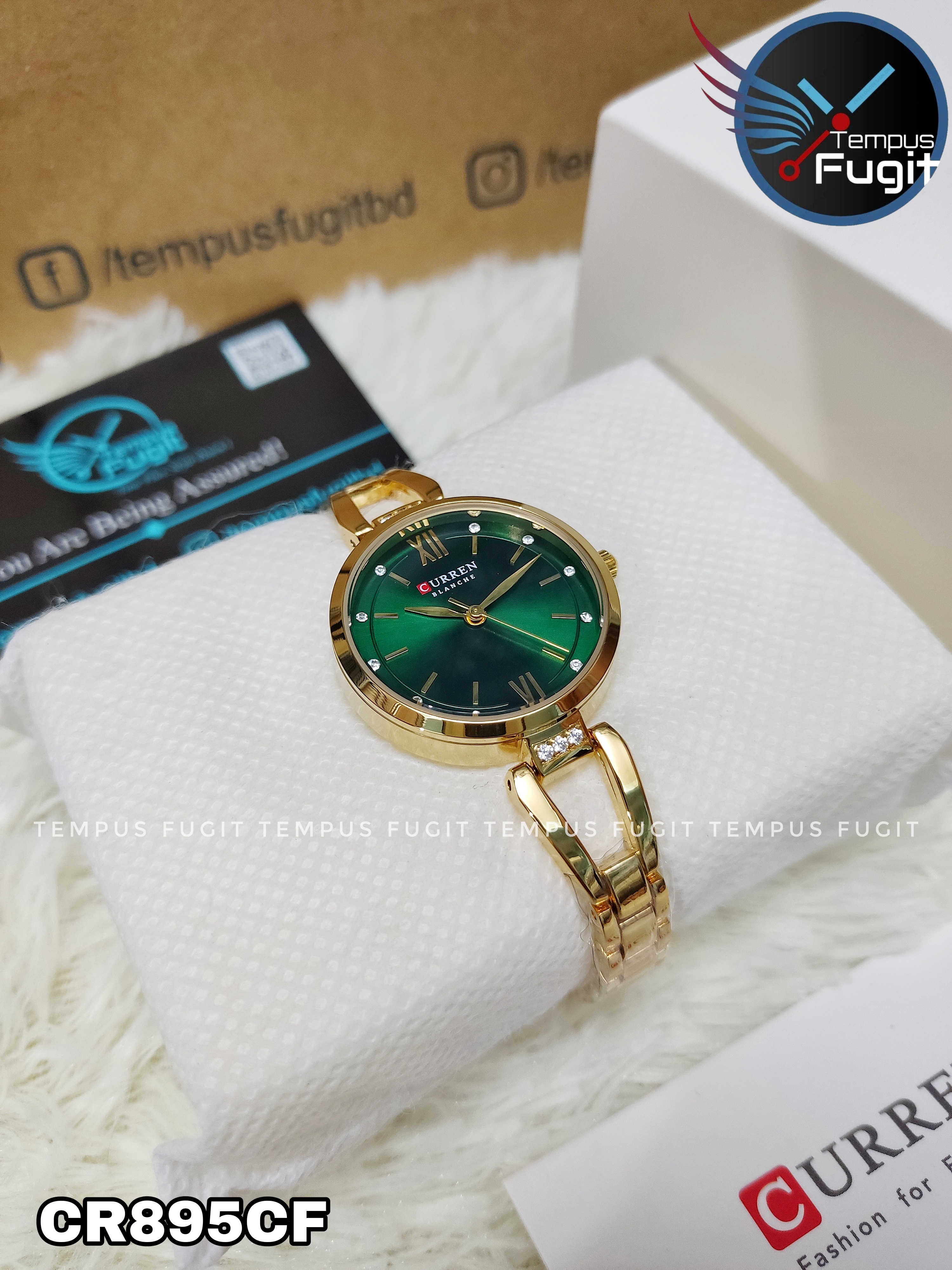 Curren 9092 Ladies Chain Watch- Green Dial- Golden Bezel- Golden Chain- TF Code CR895CF_img_6