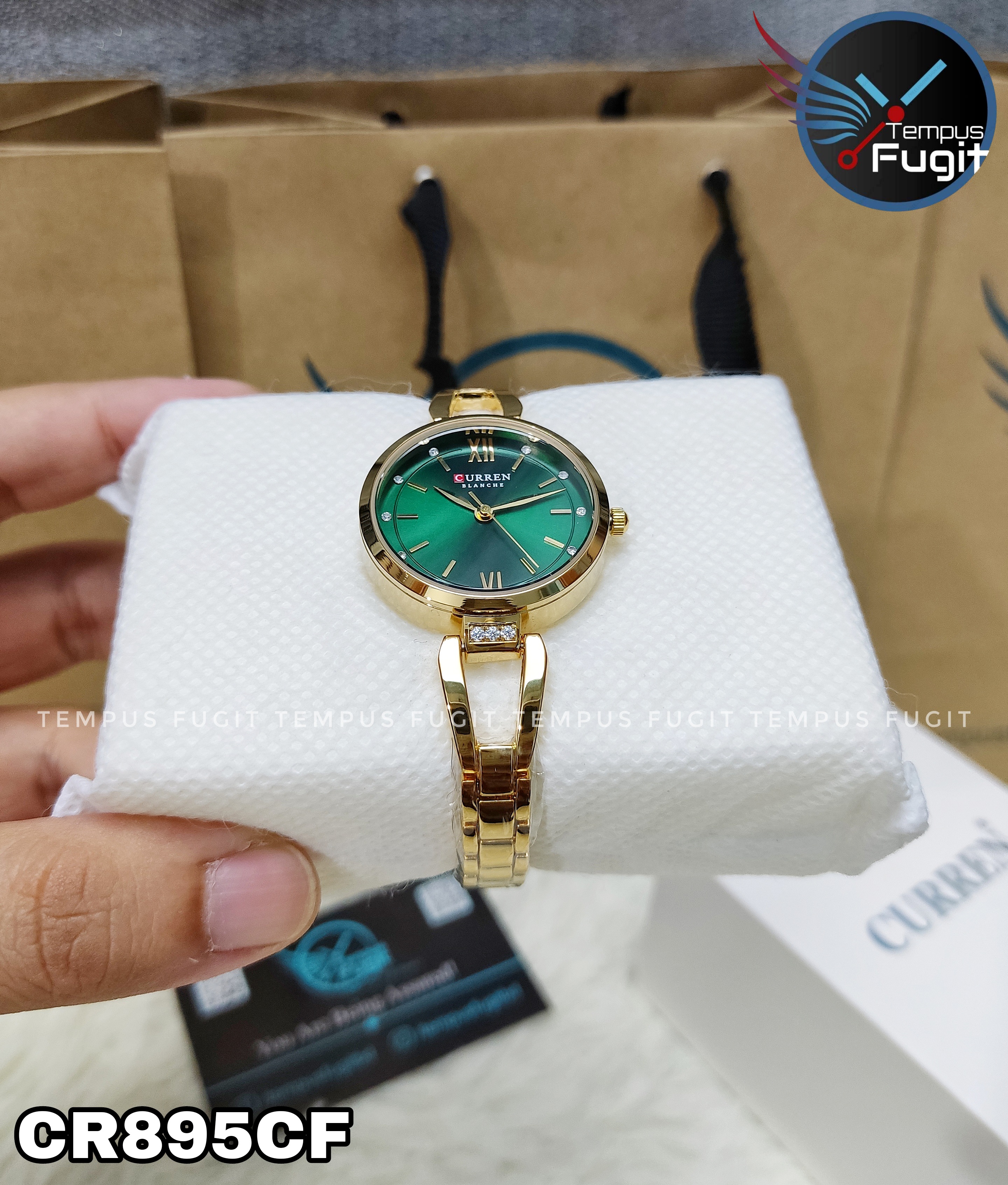Curren 9092 Ladies Chain Watch- Green Dial- Golden Bezel- Golden Chain- TF Code CR895CF_img_7