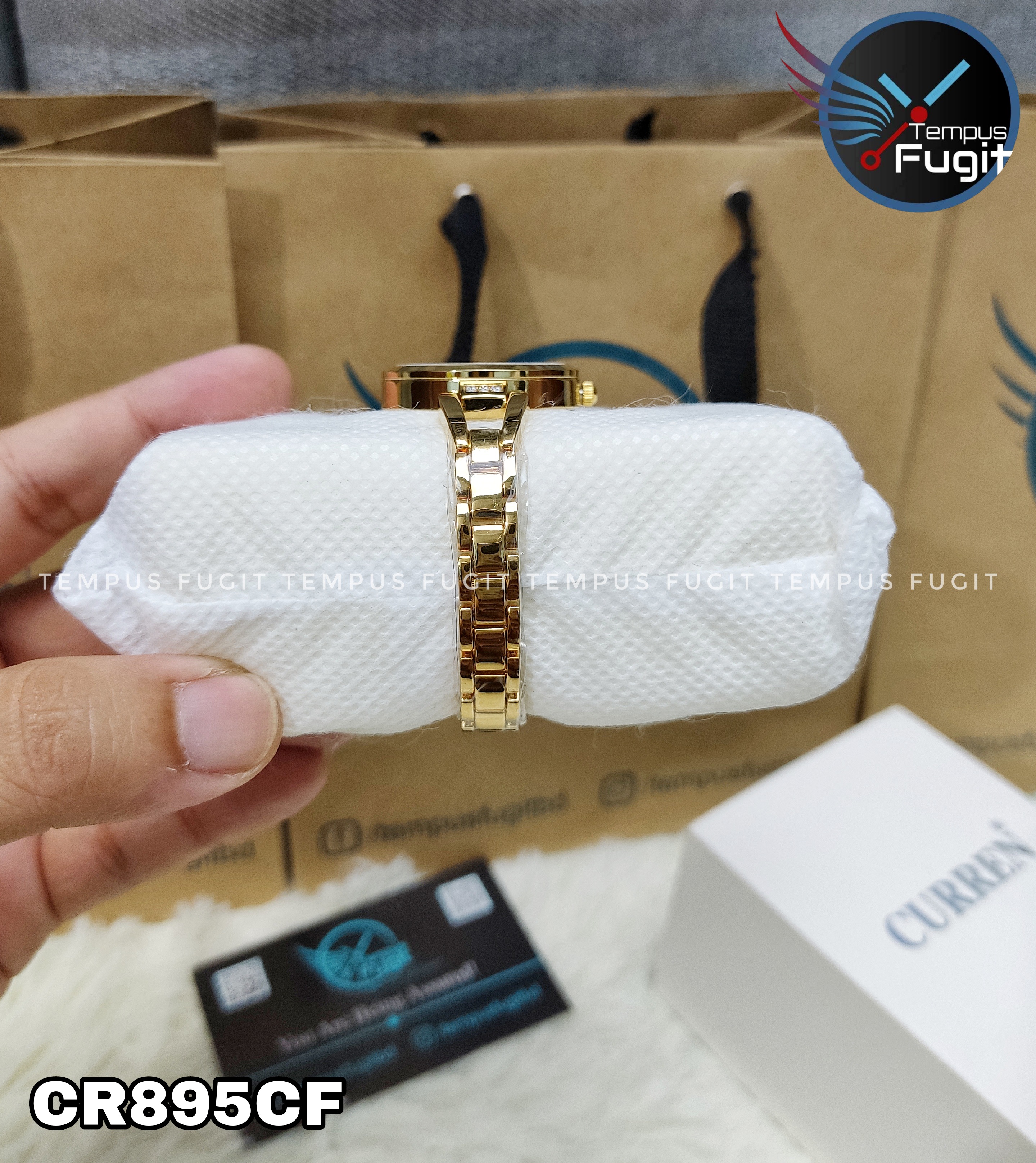 Curren 9092 Ladies Chain Watch- Green Dial- Golden Bezel- Golden Chain- TF Code CR895CF_img_8