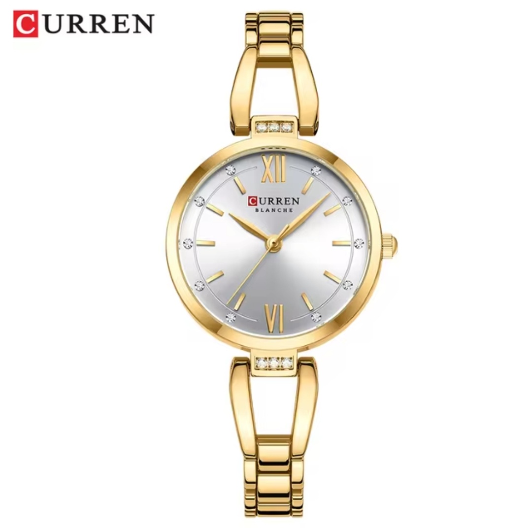 Curren 9092 Ladies Chain Watch- Silver Dial- Golden Bezel- Golden Chain- TF Code CR894CF_img_0