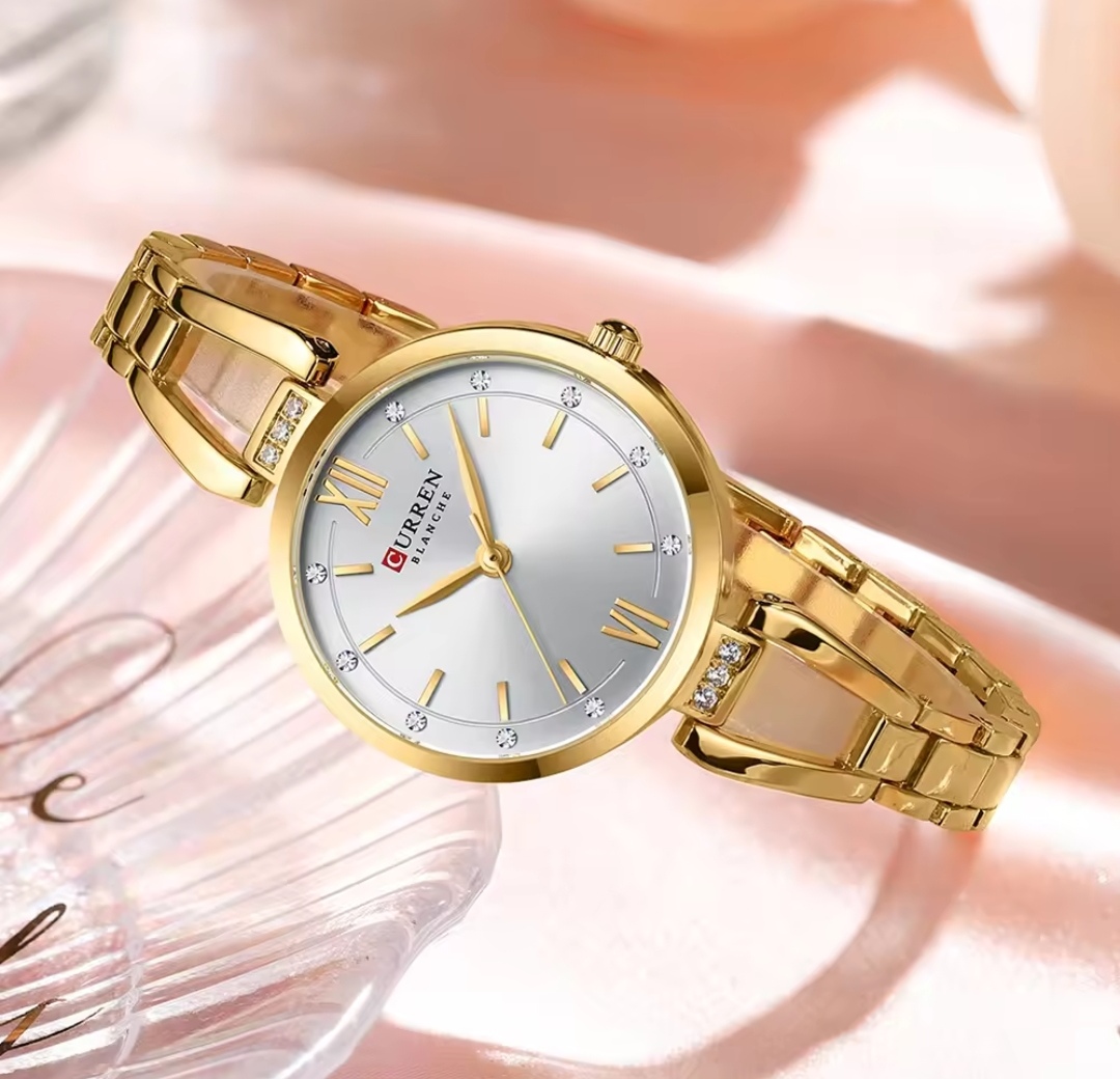 Curren 9092 Ladies Chain Watch- Silver Dial- Golden Bezel- Golden Chain- TF Code CR894CF_img_1