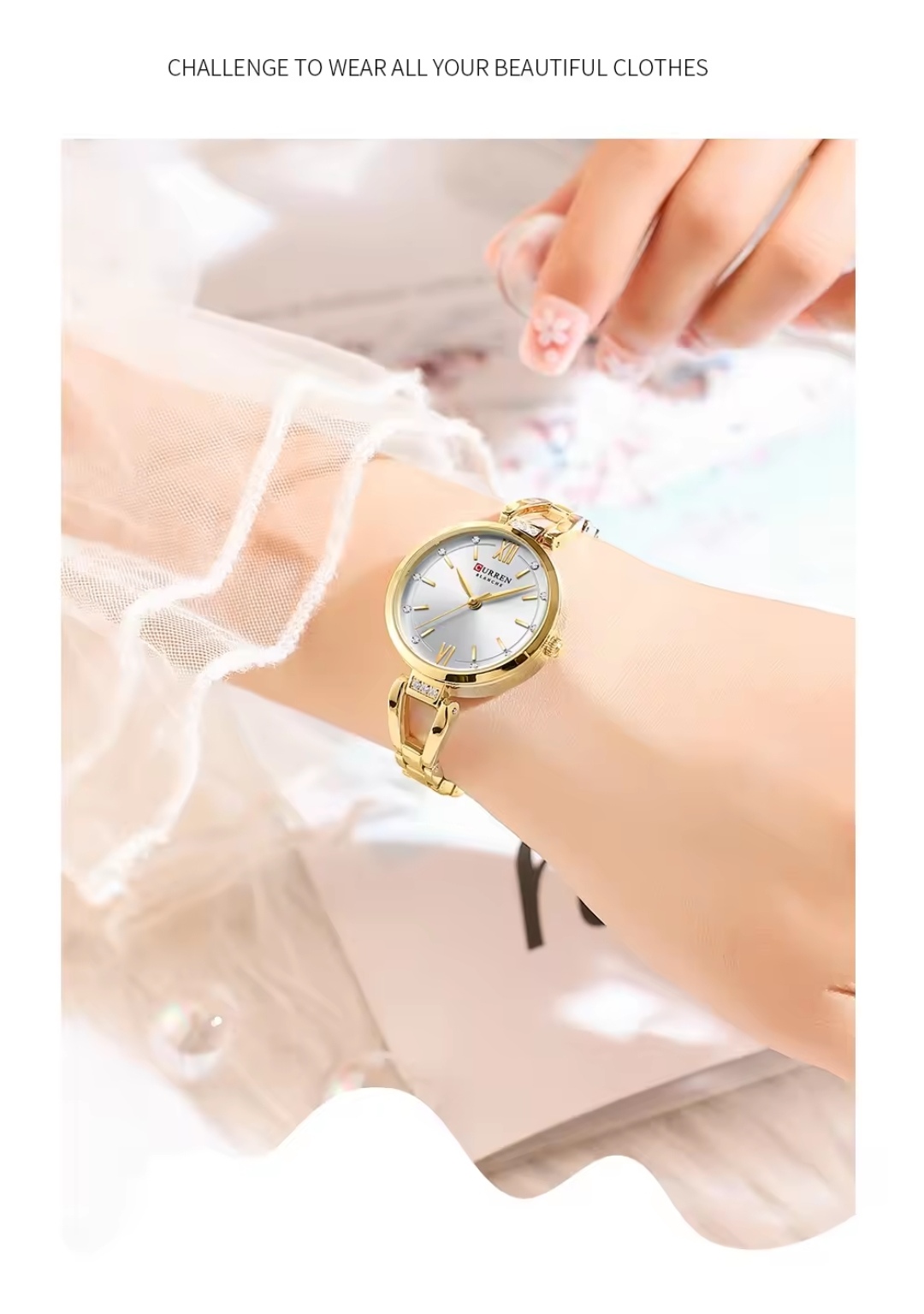 Curren 9092 Ladies Chain Watch- Silver Dial- Golden Bezel- Golden Chain- TF Code CR894CF_img_2