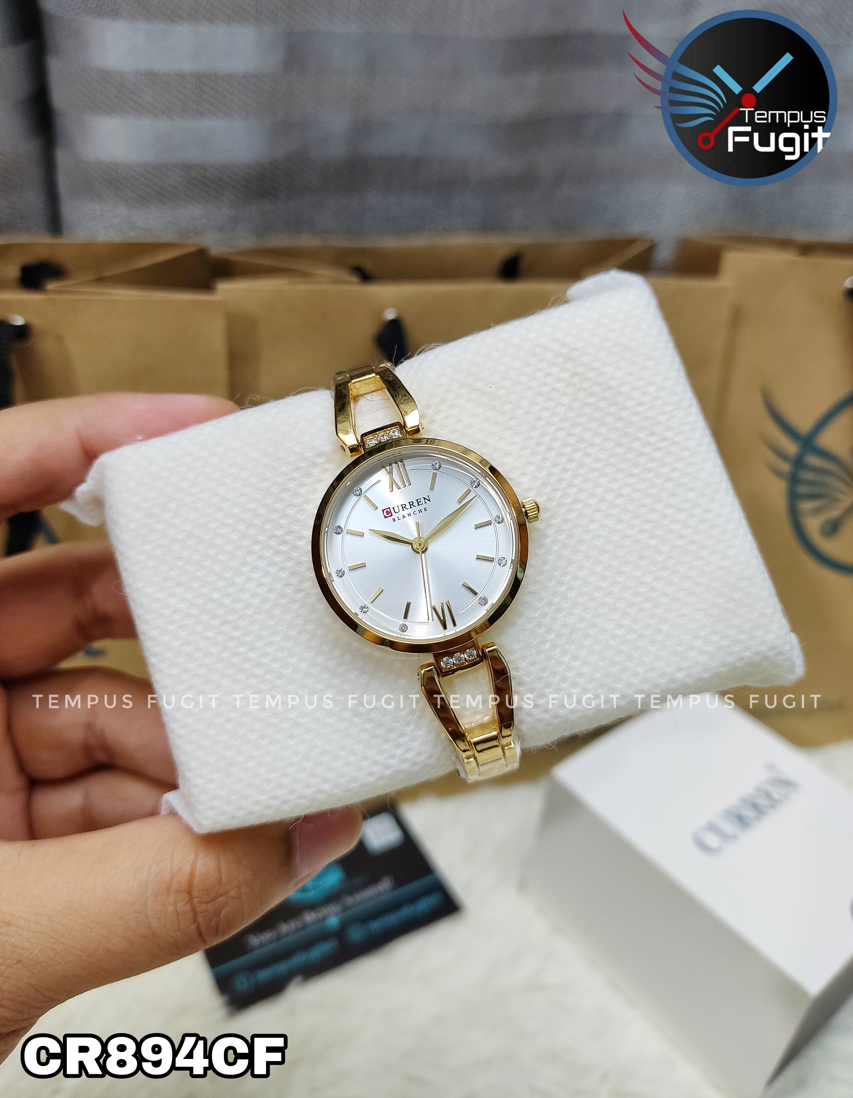 Curren 9092 Ladies Chain Watch- Silver Dial- Golden Bezel- Golden Chain- TF Code CR894CF_img_3