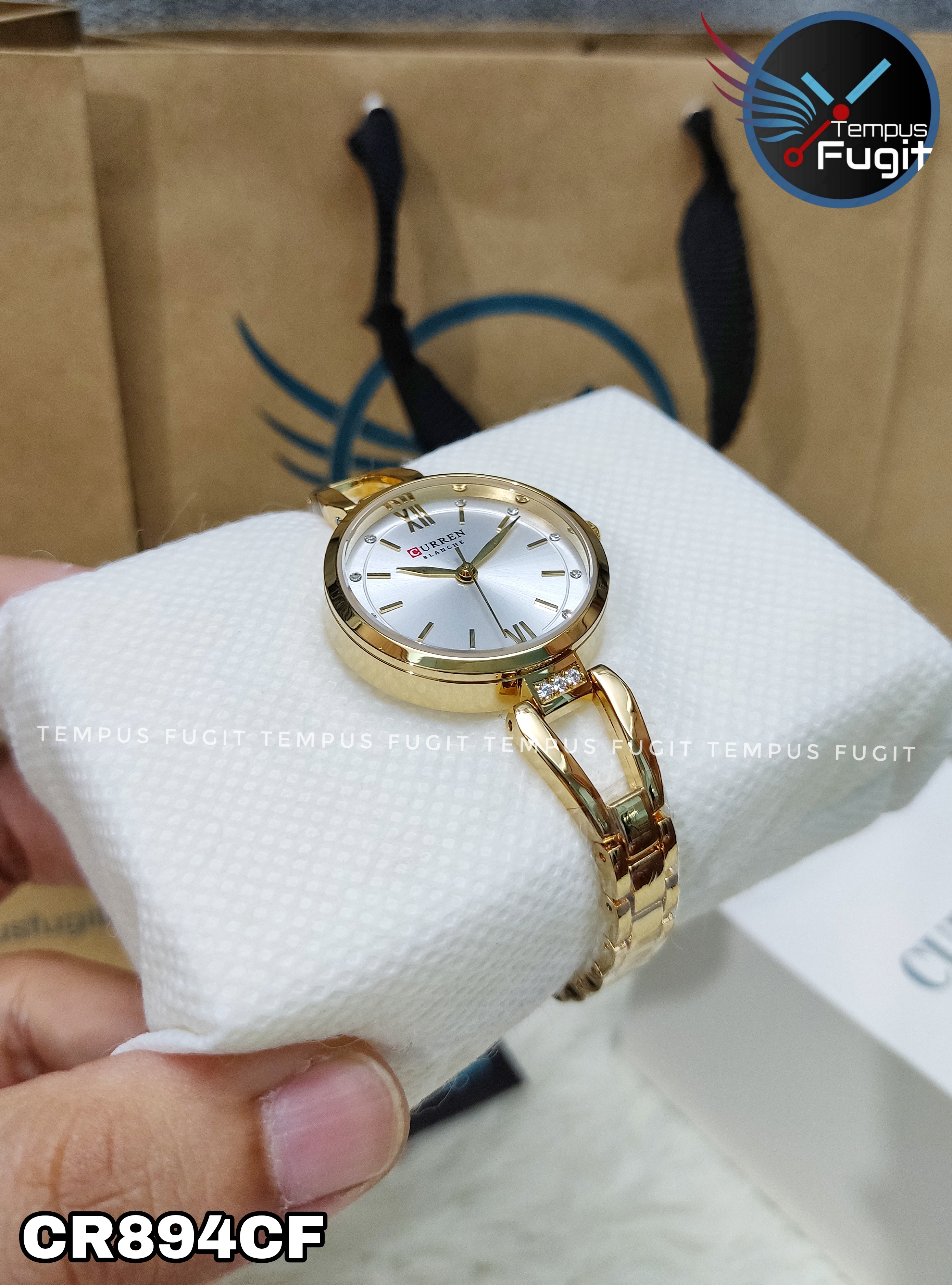 Curren 9092 Ladies Chain Watch- Silver Dial- Golden Bezel- Golden Chain- TF Code CR894CF_img_4