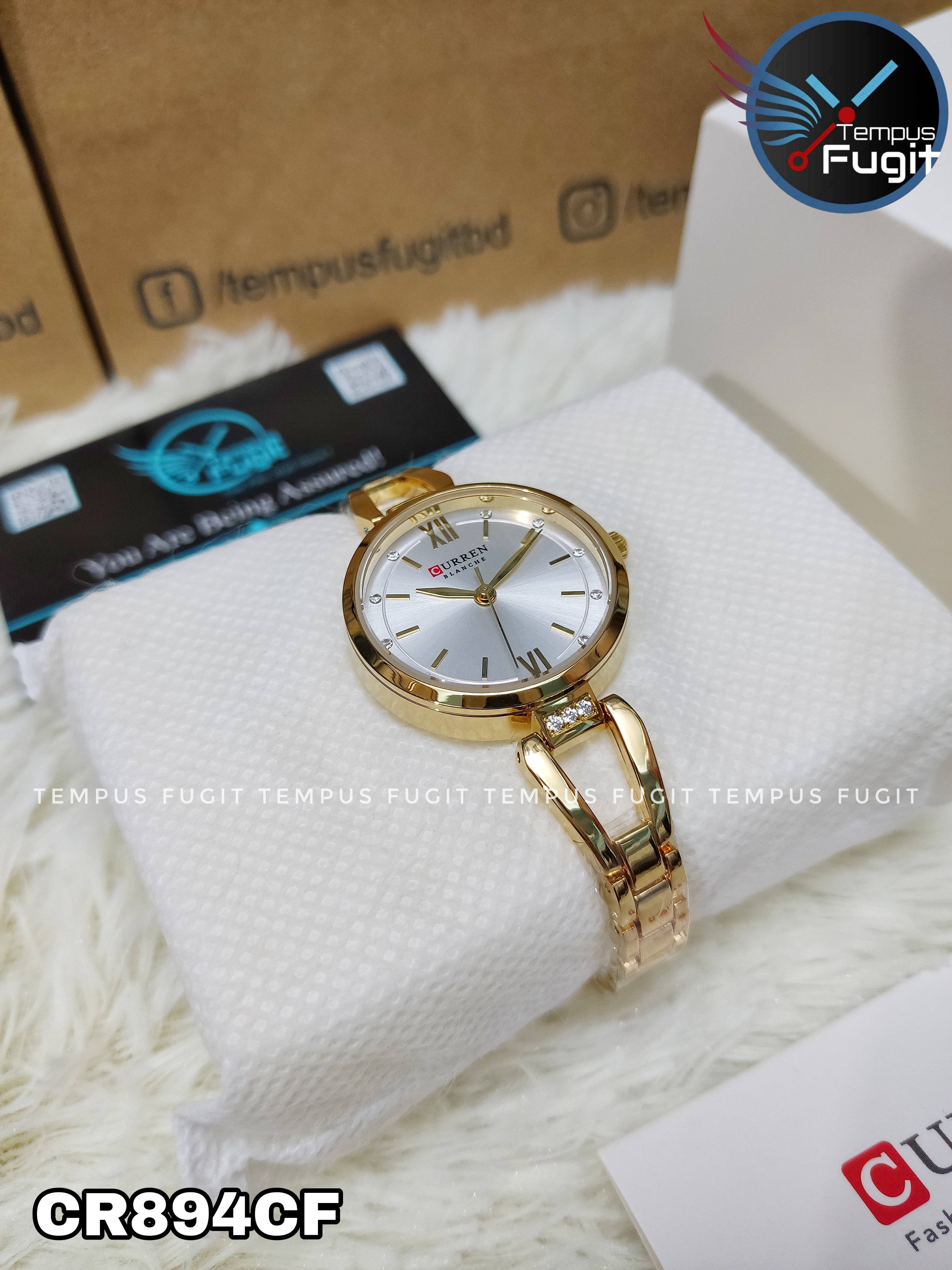 Curren 9092 Ladies Chain Watch- Silver Dial- Golden Bezel- Golden Chain- TF Code CR894CF_img_5