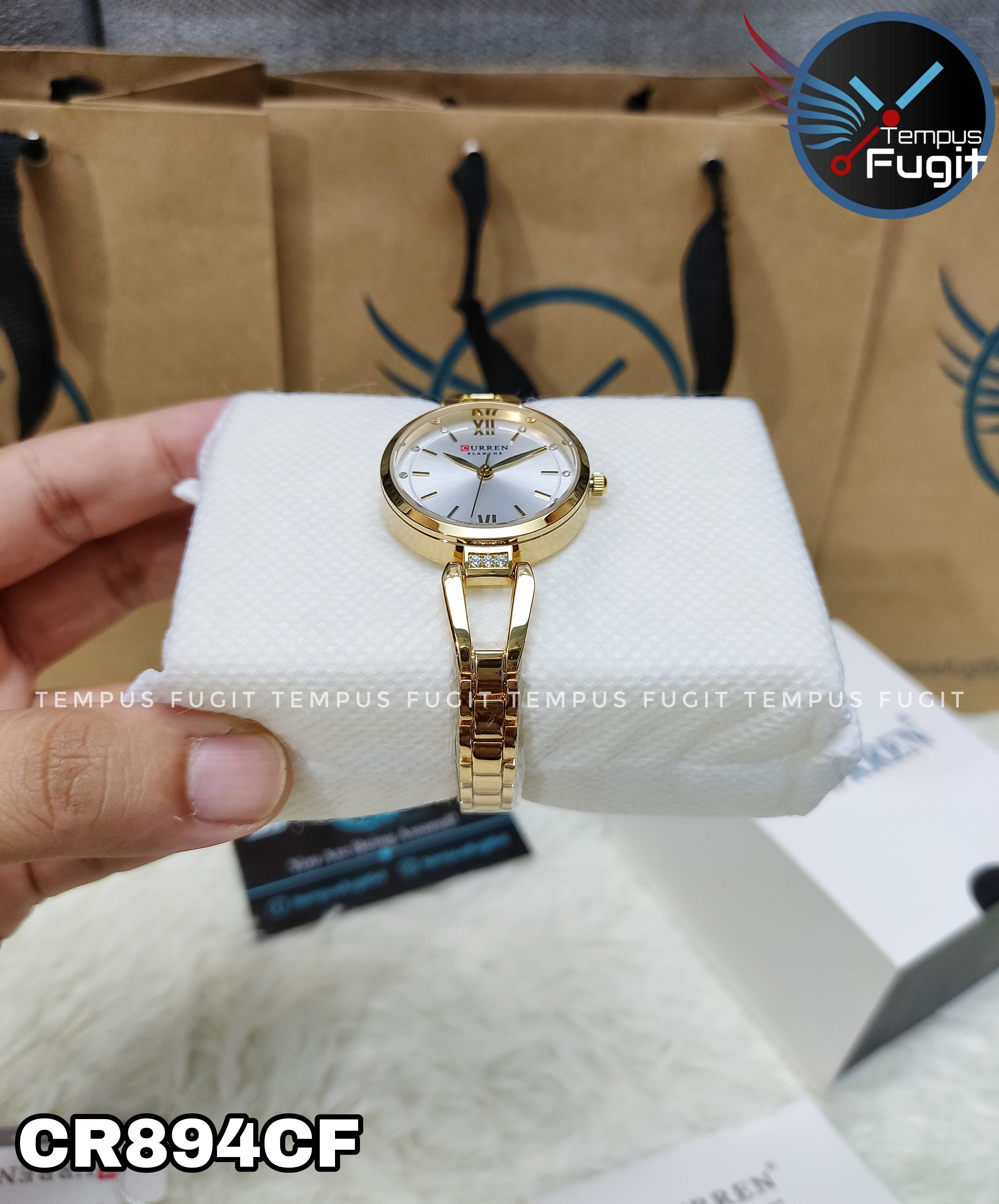 Curren 9092 Ladies Chain Watch- Silver Dial- Golden Bezel- Golden Chain- TF Code CR894CF_img_6