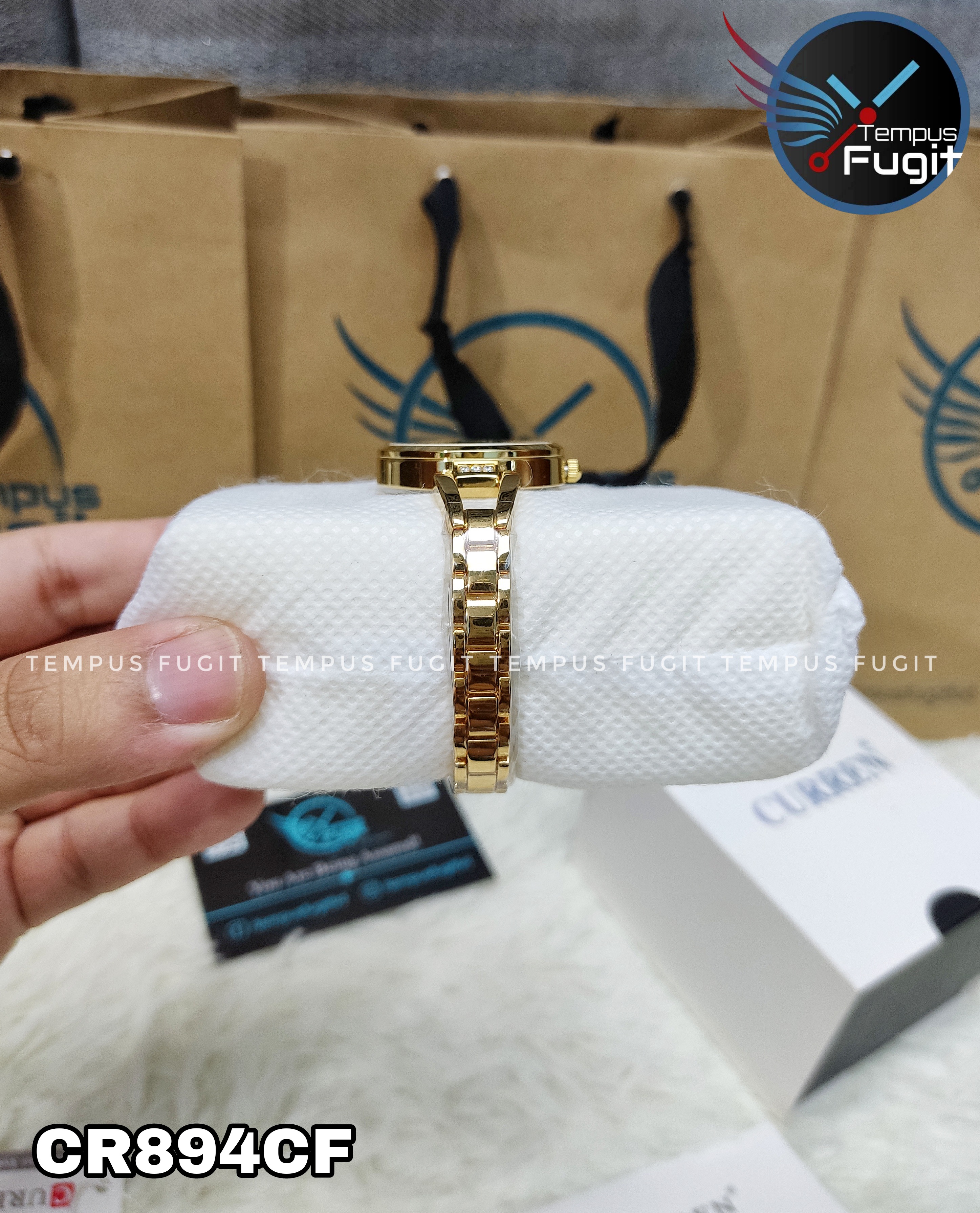 Curren 9092 Ladies Chain Watch- Silver Dial- Golden Bezel- Golden Chain- TF Code CR894CF_img_7