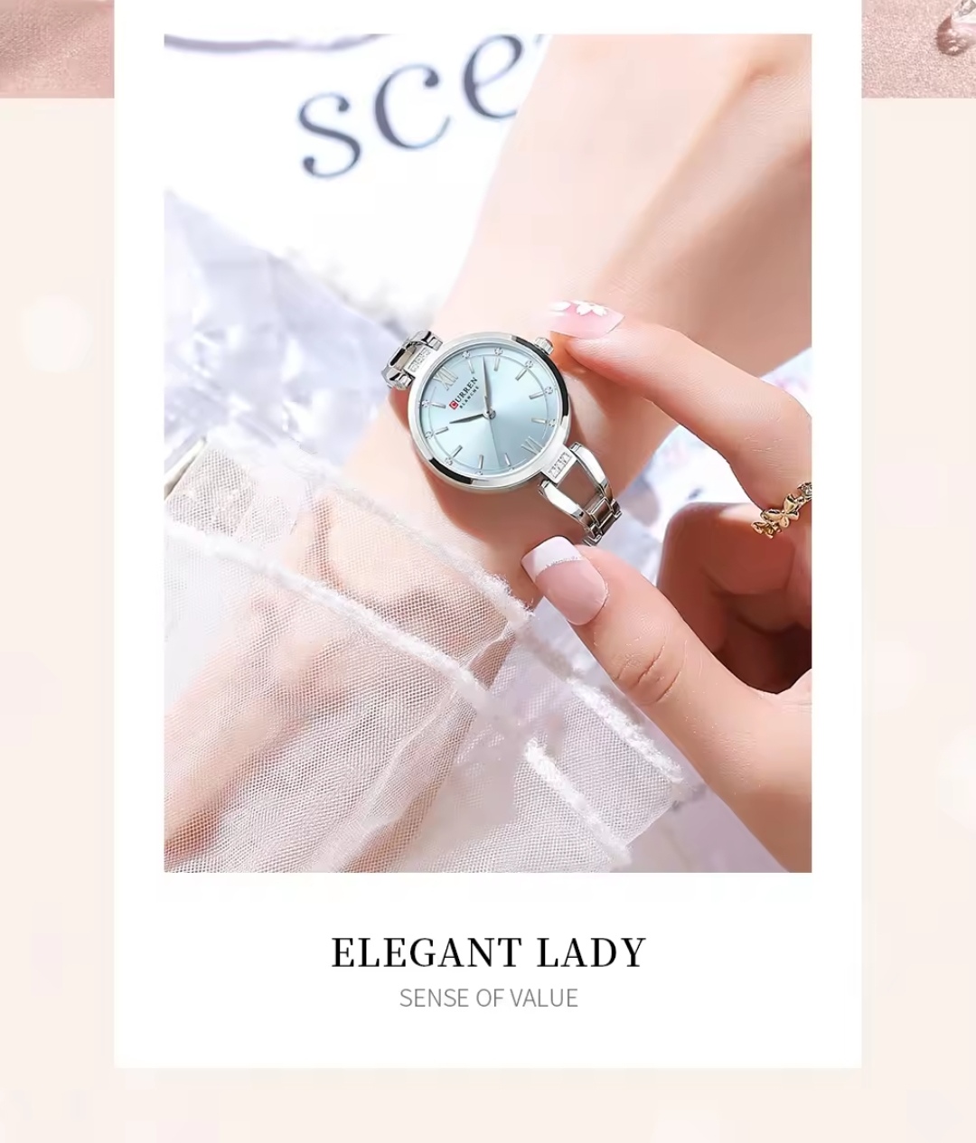 Curren 9092 Ladies Chain Watch- Light Blue Dial- Silver Bezel- Silver Chain- TF Code CR896CF_img_2