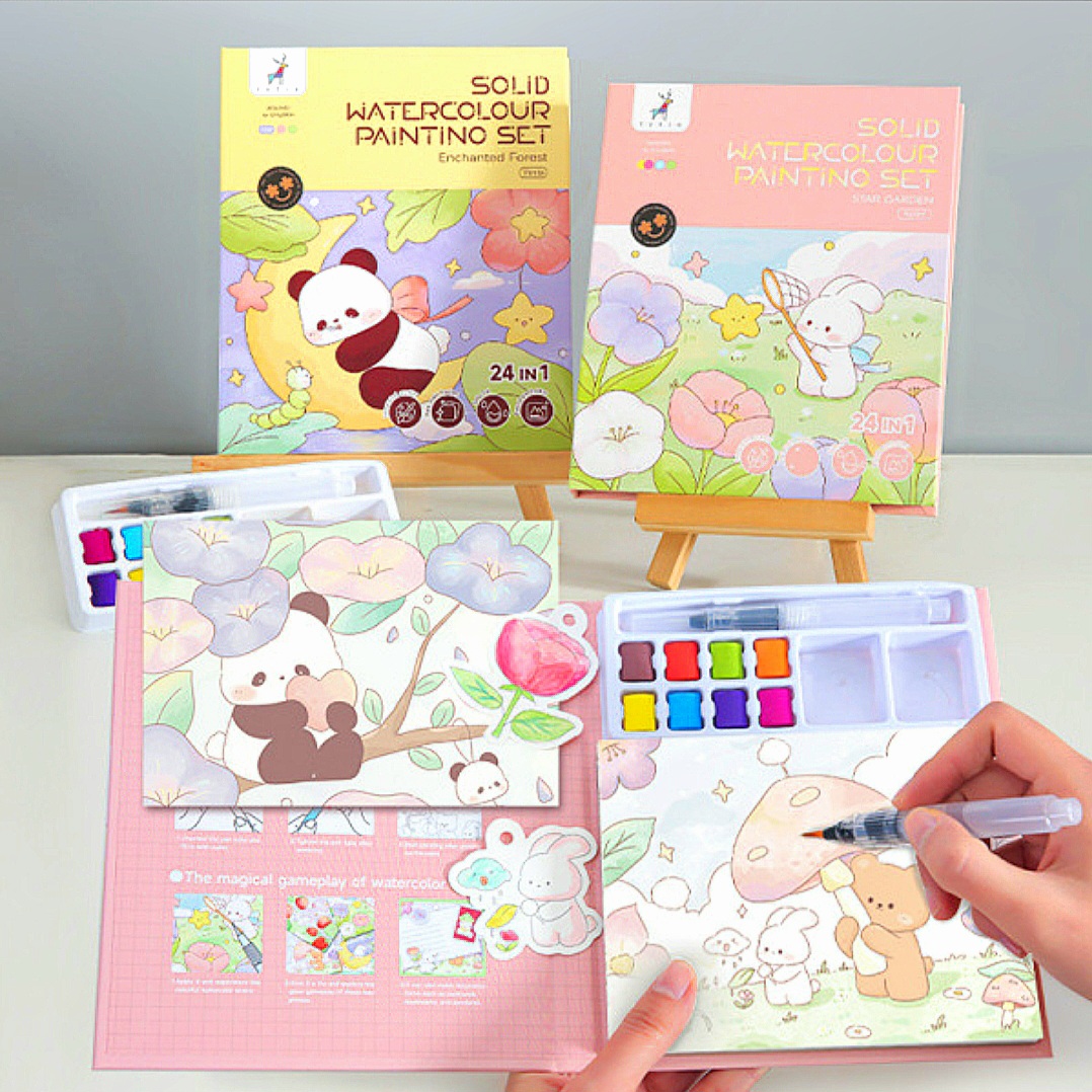 Solid Watercolor painting coloring book painting suit_img_0