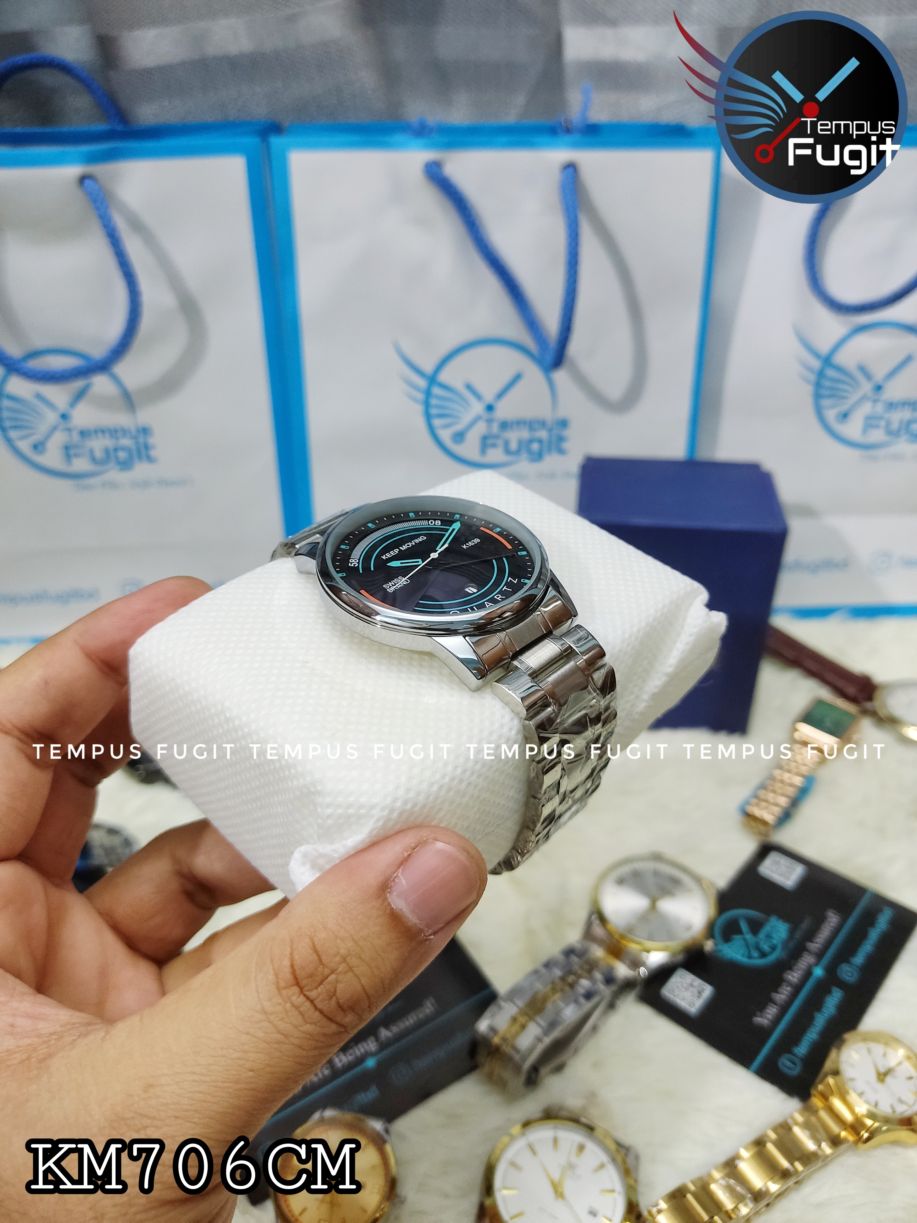 Keep Moving 1639 Gents Chain Watch- Black+Paste Dial- Silver Bezel- Silver Chain- TF Code KM706CM_img_2