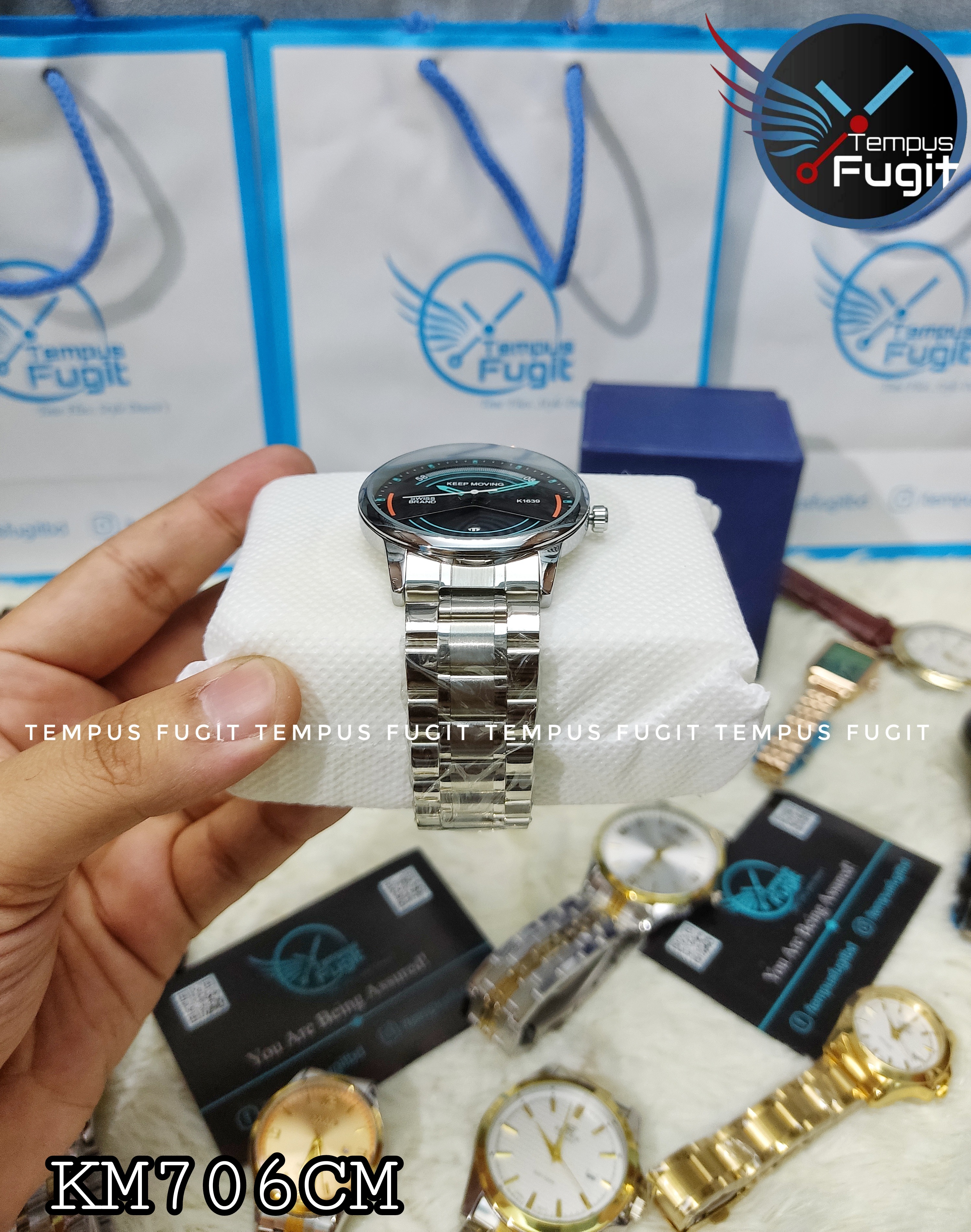 Keep Moving 1639 Gents Chain Watch- Black+Paste Dial- Silver Bezel- Silver Chain- TF Code KM706CM_img_3