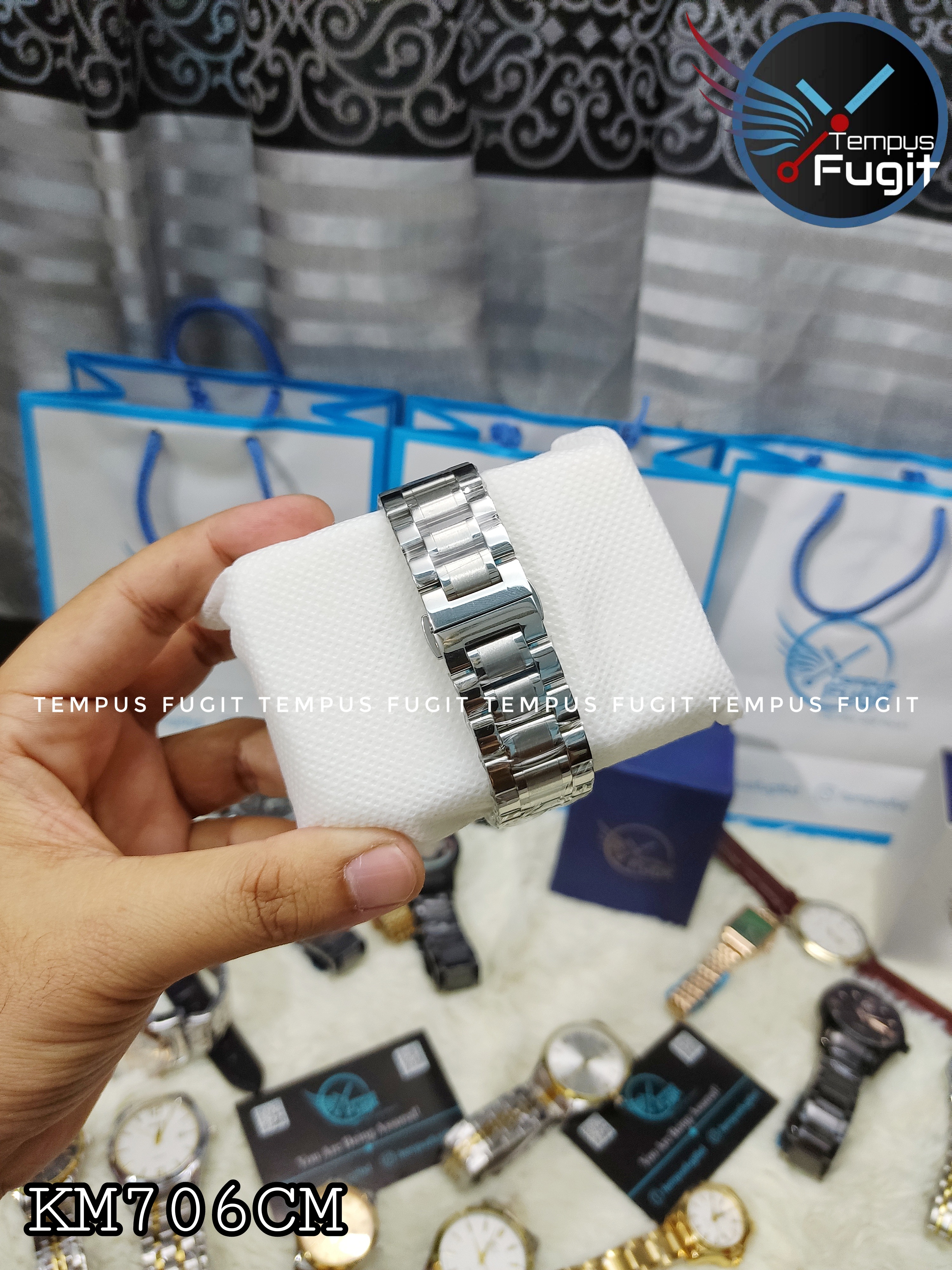 Keep Moving 1639 Gents Chain Watch- Black+Paste Dial- Silver Bezel- Silver Chain- TF Code KM706CM_img_4