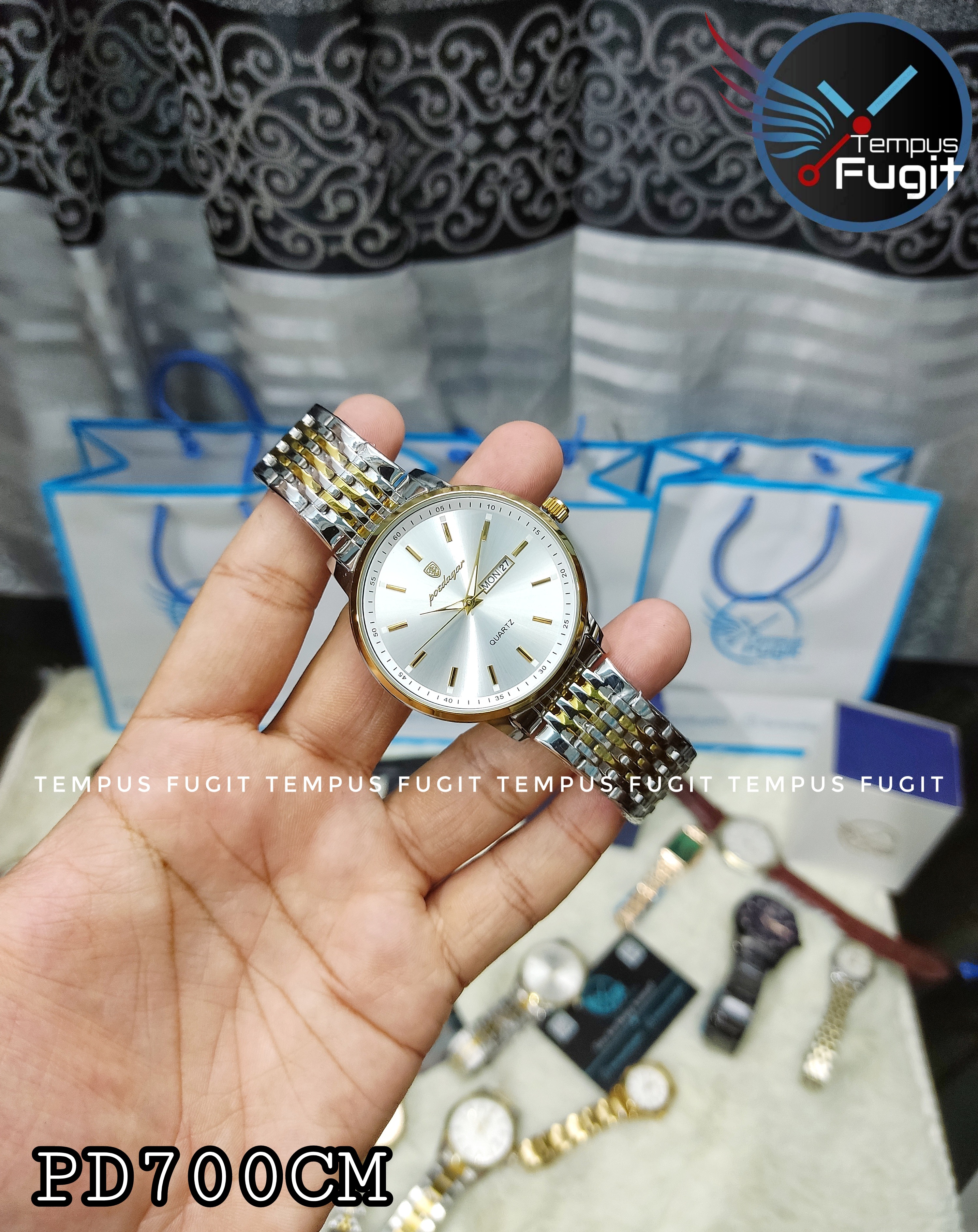 Poedagar 832 Gents Chain Watch- Silver Dial- Golden Bezel- Silver+Golden Chain- TF Code PD700CM_img_2