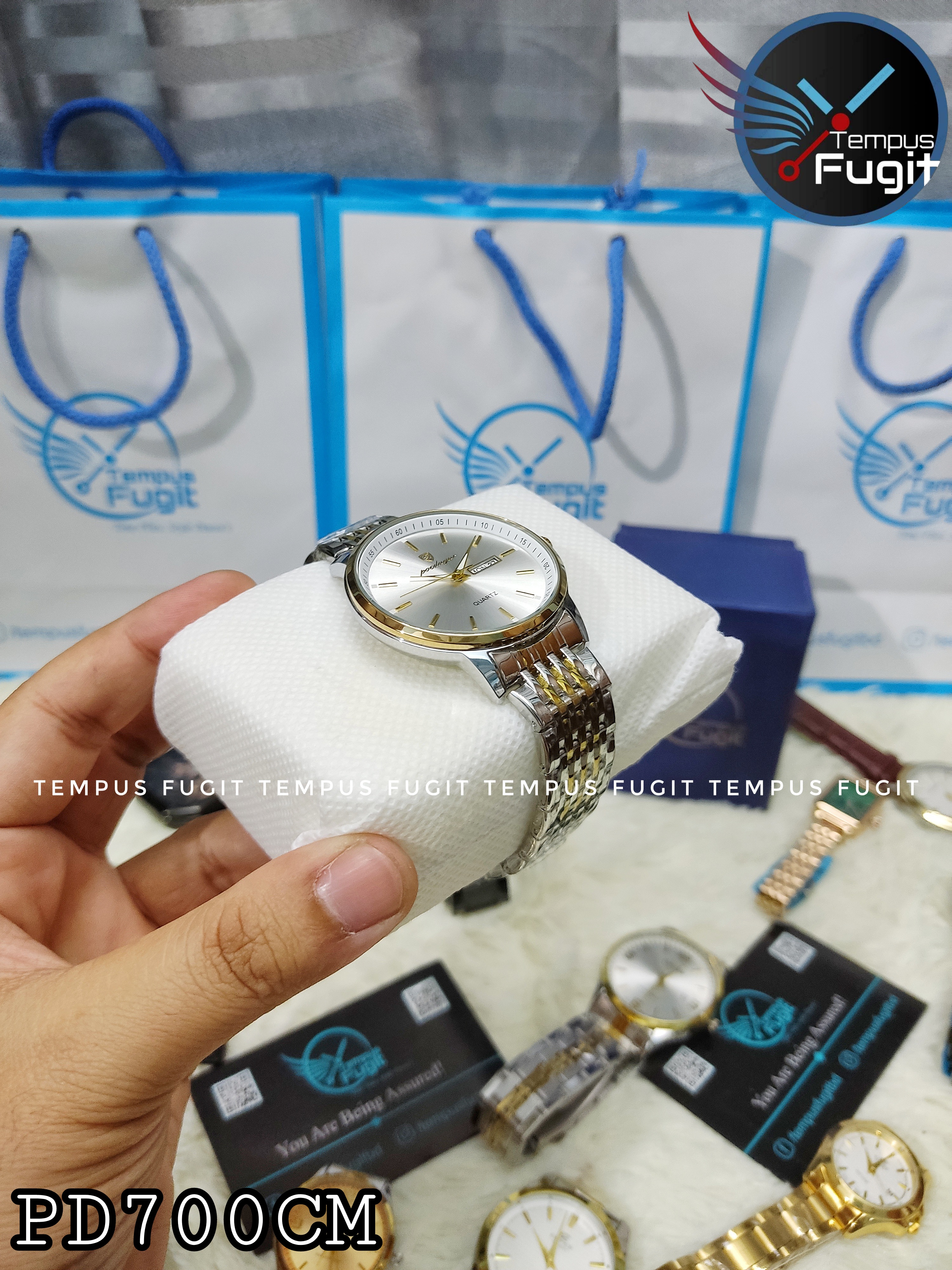 Poedagar 832 Gents Chain Watch- Silver Dial- Golden Bezel- Silver+Golden Chain- TF Code PD700CM_img_4