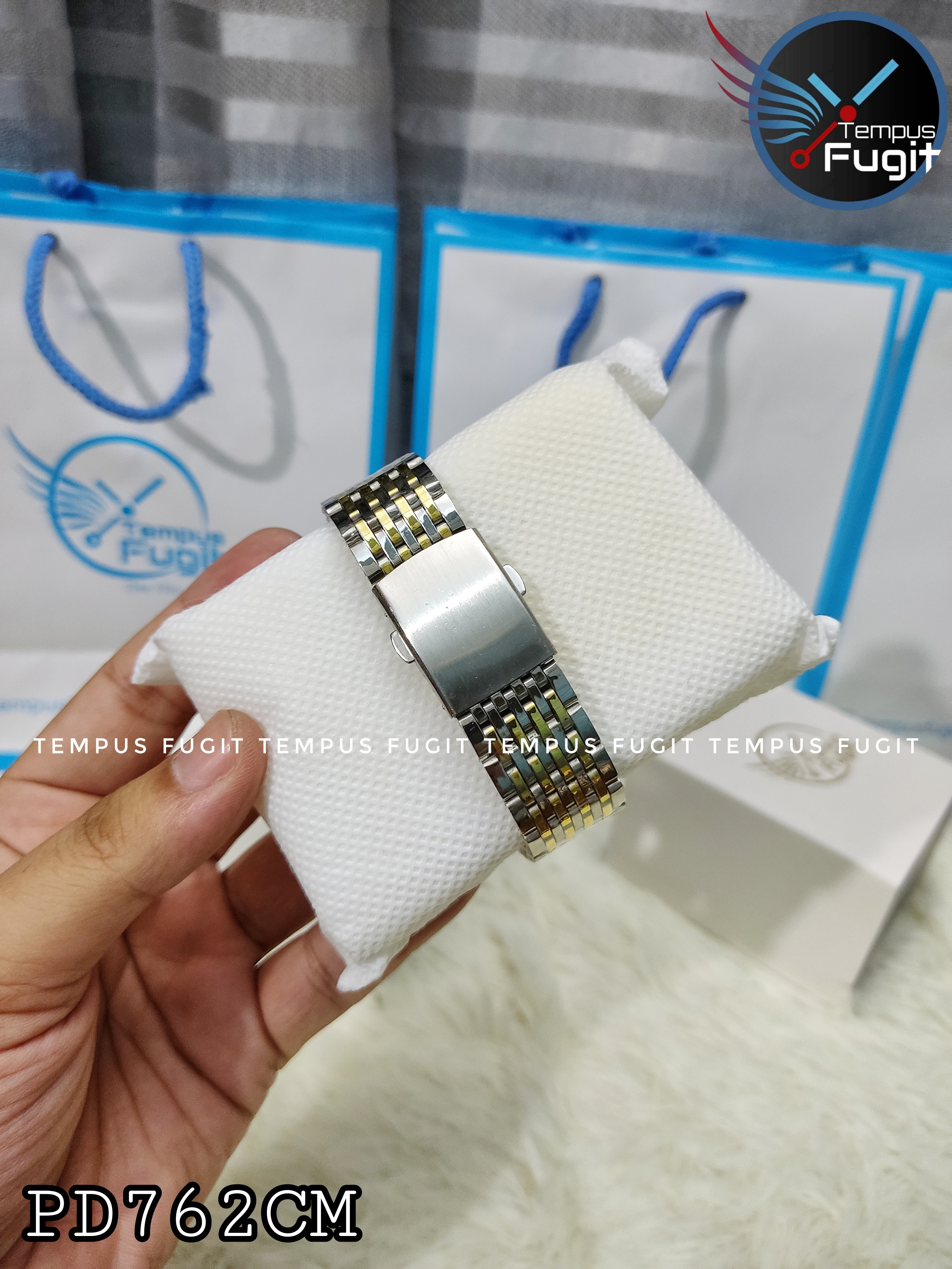 Poedagar 836 Copy Gents Chain Watch- Blue Dial- Golden Bezel- Silver+Golden Chain- TF Code PD762CM_img_5