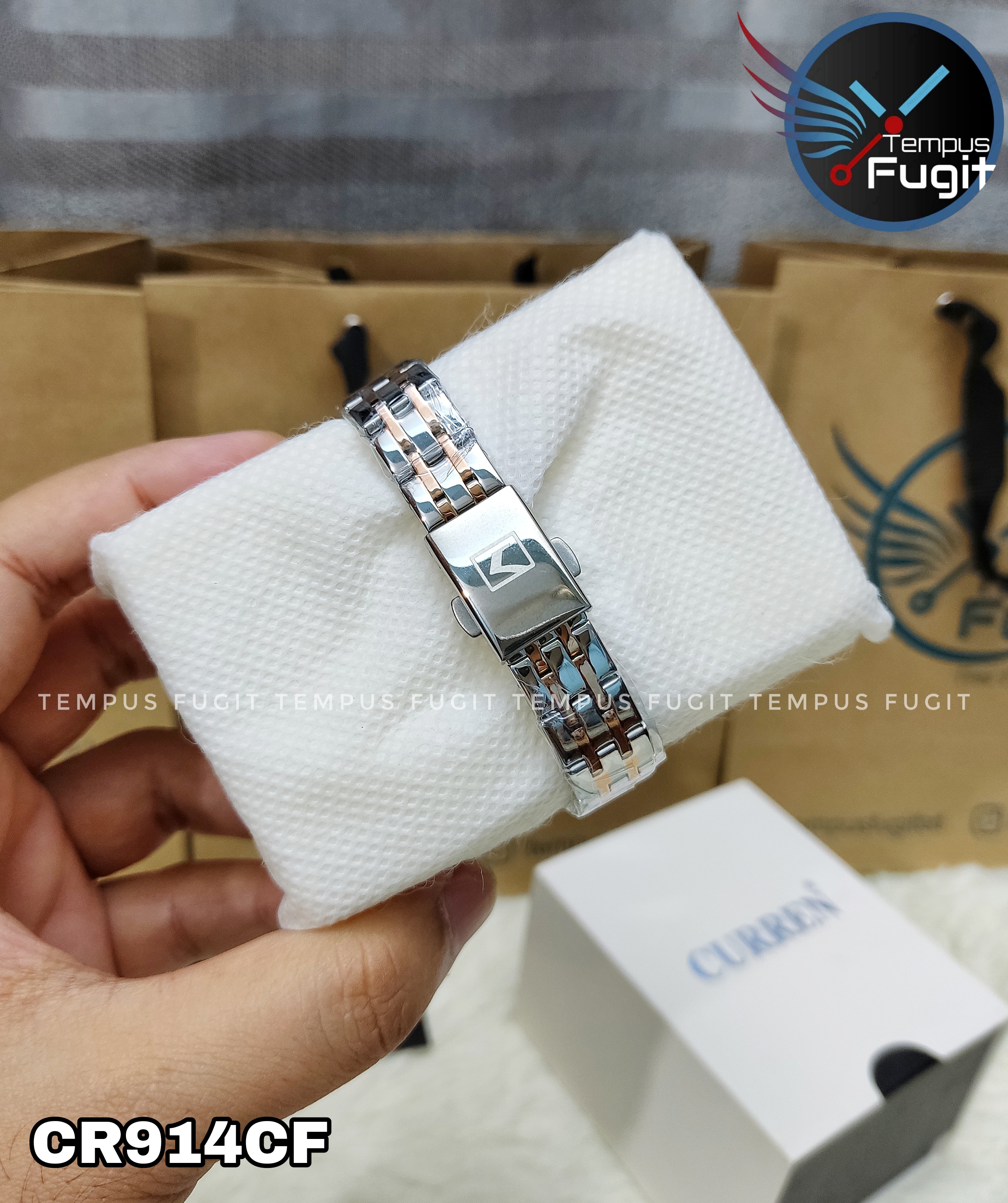 Curren 9068 Ladies Chain Watch- Creamy Silver Floral Dial- Rose Golden Bezel- Rose Golden+Silver Chain- TF Code CR914CF_img_9