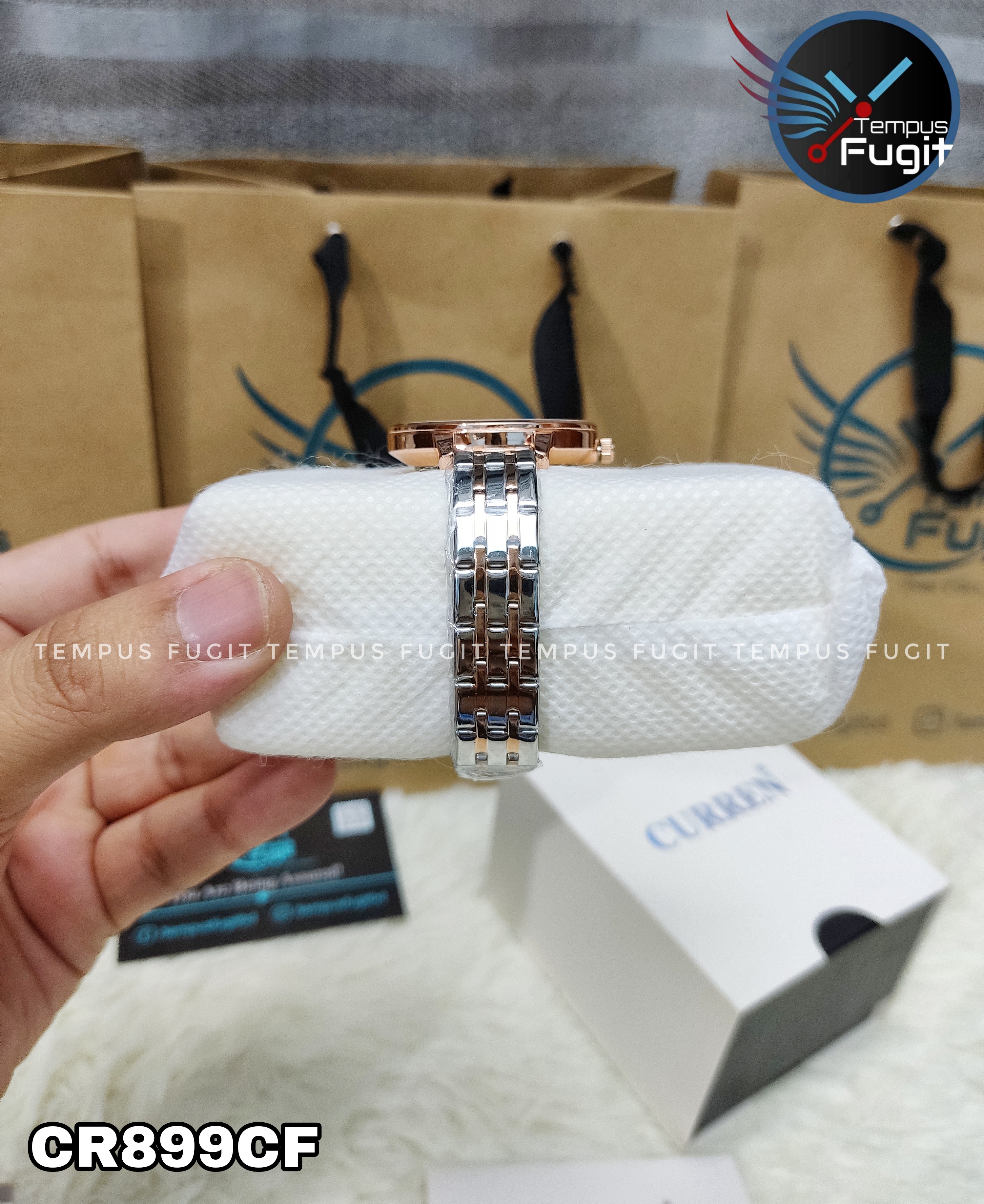 Curren 9068 Ladies Chain Watch- Floral Sea Blue Dial- Rose Golden Bezel- Rose Golden+Silver Chain- TF Code CR899CF_img_14