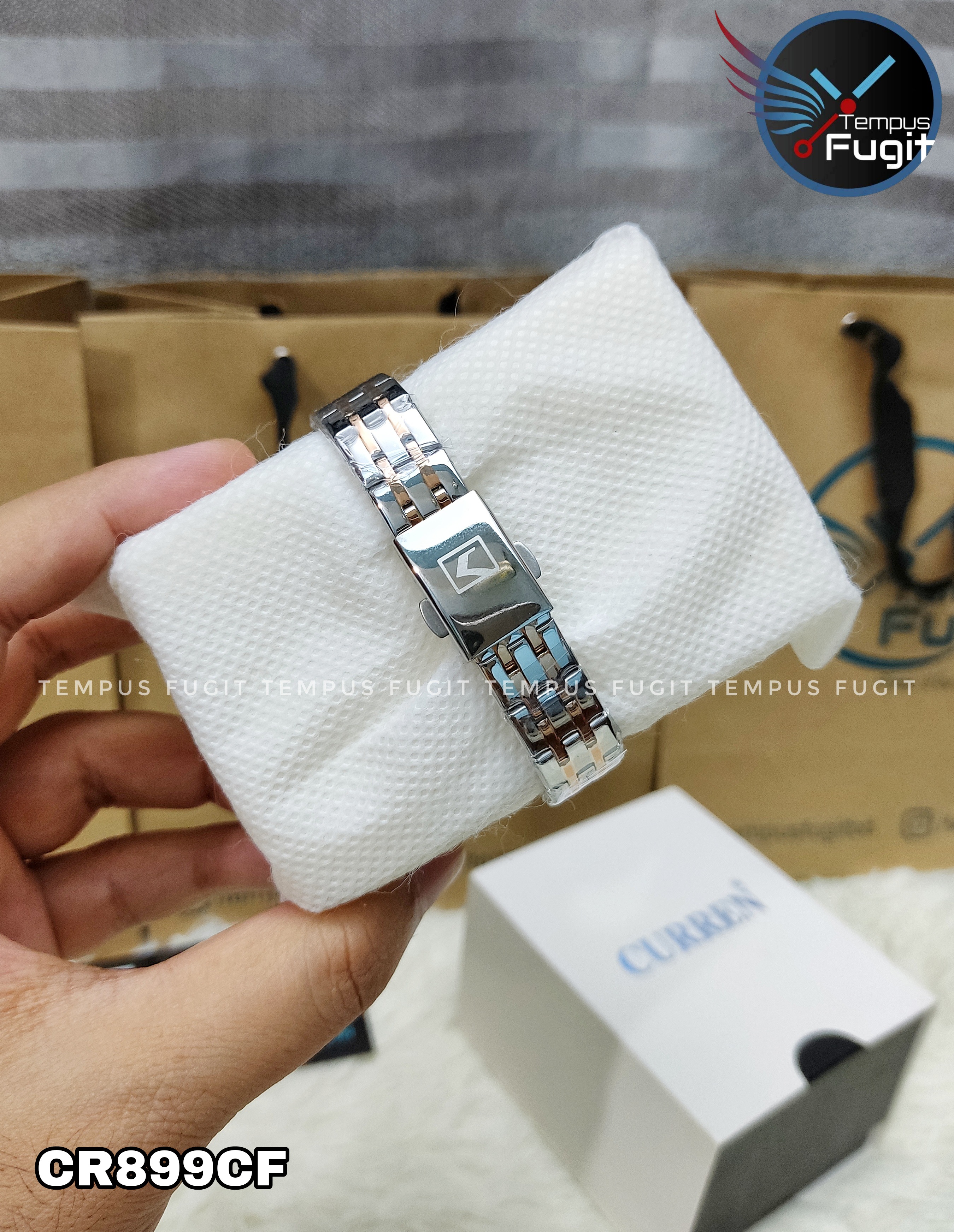 Curren 9068 Ladies Chain Watch- Floral Sea Blue Dial- Rose Golden Bezel- Rose Golden+Silver Chain- TF Code CR899CF_img_15