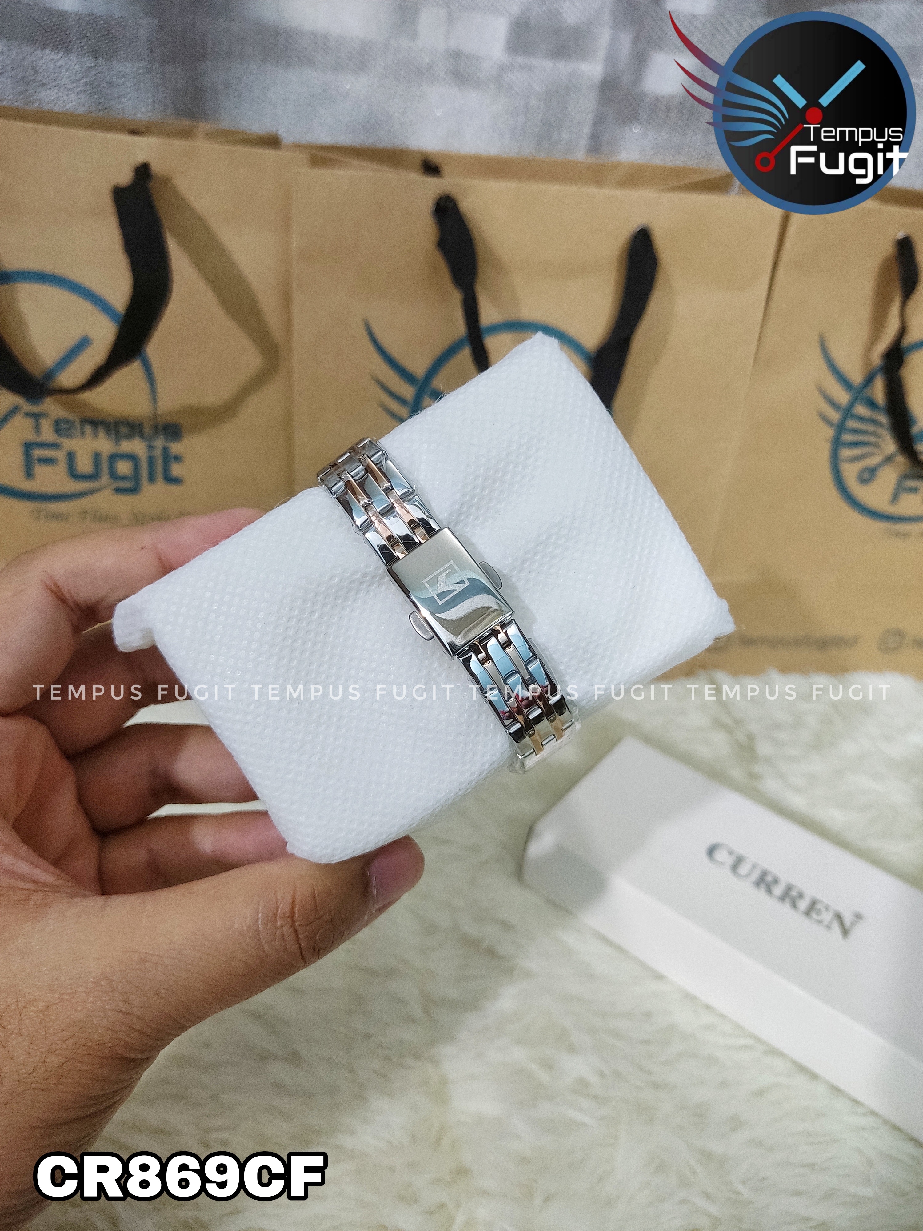 Curren 9068 Ladies Chain Watch- Floral Brown Dial- Rose Golden Bezel- Rose Golden+Silver Chain- TF Code CR869CF_img_10