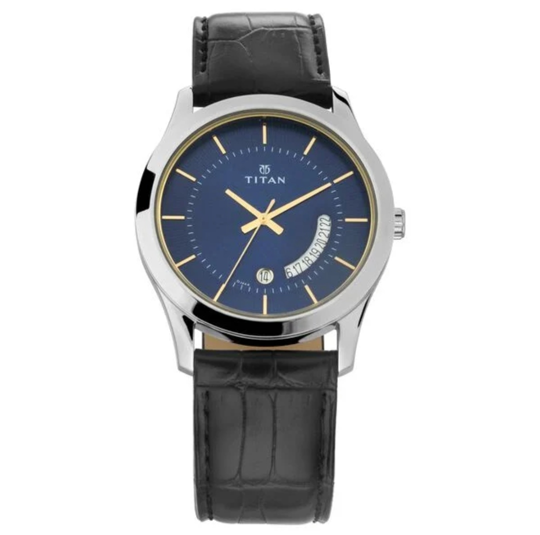 Titan NS1823SL01 Gents Belt Watch- Blue Dial- Silver Bezel- Black Belt- TF Code TT776BM