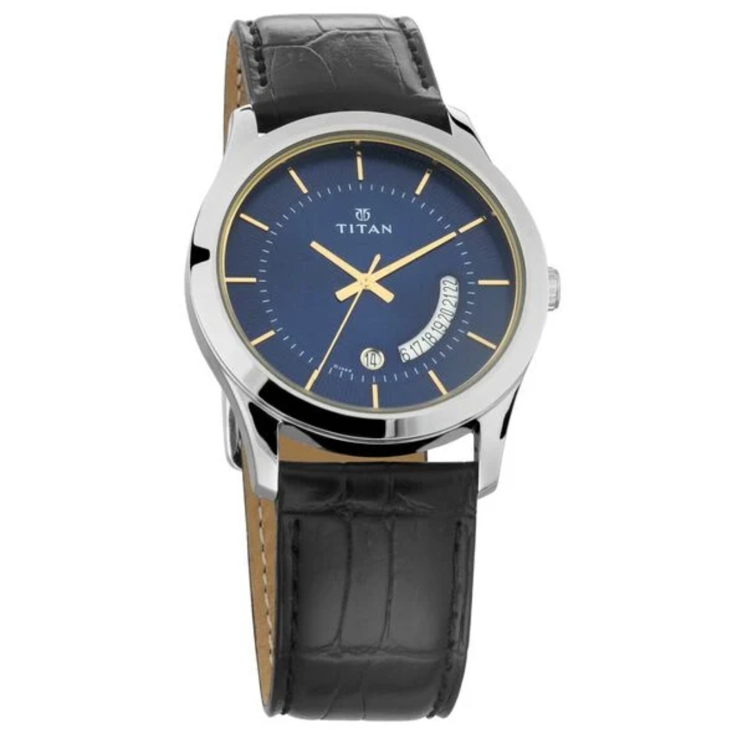 Titan NS1823SL01 Gents Belt Watch- Blue Dial- Silver Bezel- Black Belt- TF Code TT776BM_img_1
