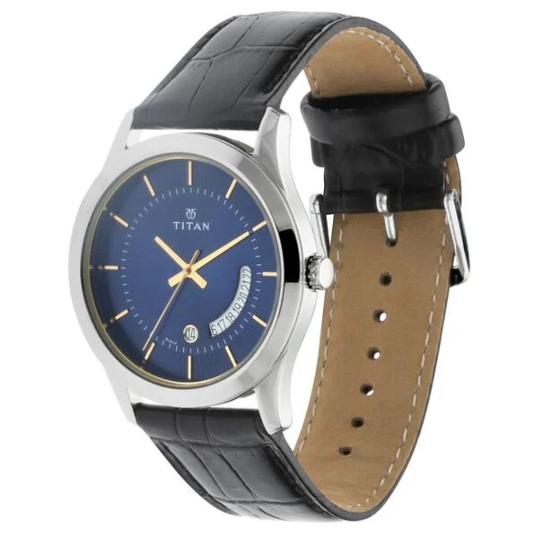 Titan NS1823SL01 Gents Belt Watch- Blue Dial- Silver Bezel- Black Belt- TF Code TT776BM_img_2