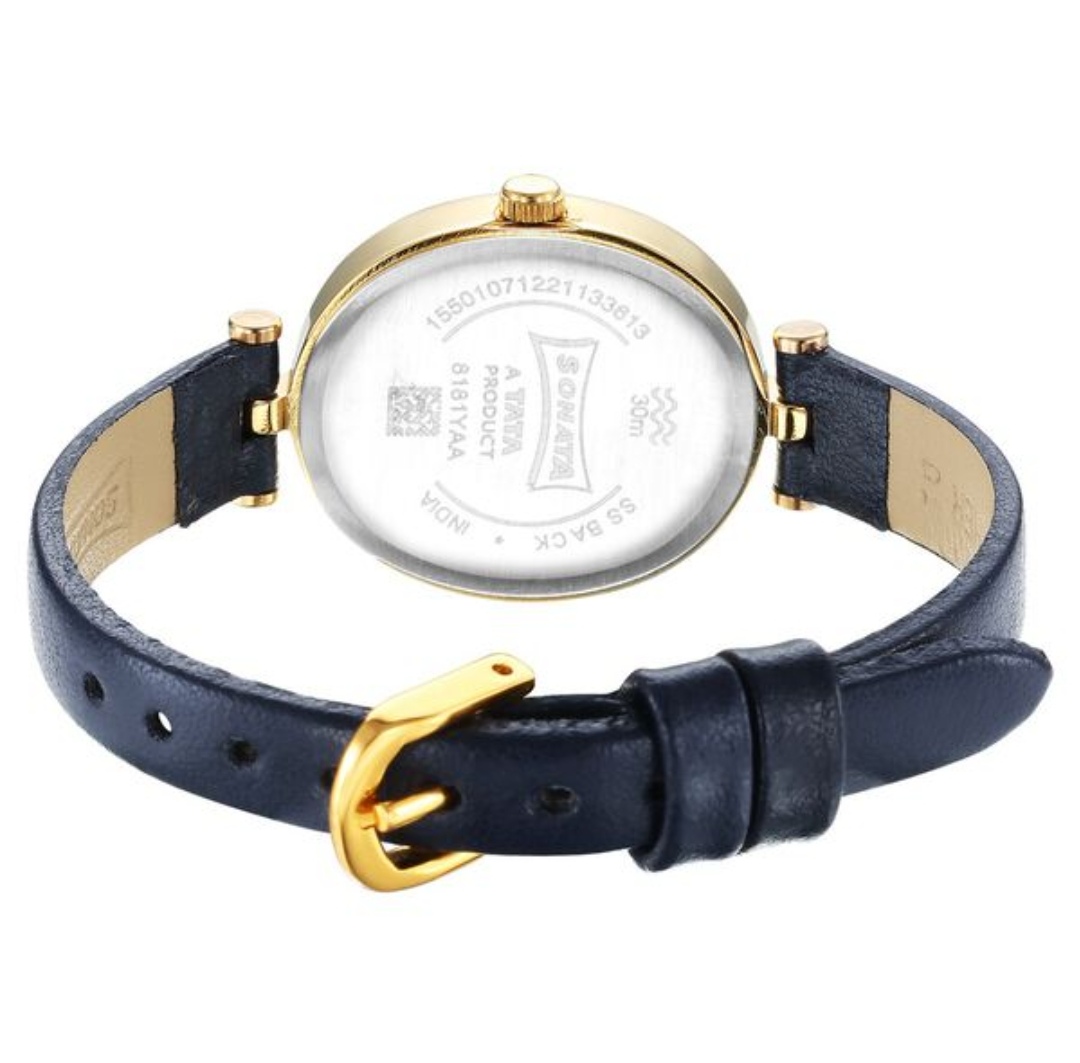 Sonata 8181yl01 Ladies Belt Watch- Golden Dial- Golden Bezel- Blue Belt- TF Code SNT691BF_img_3