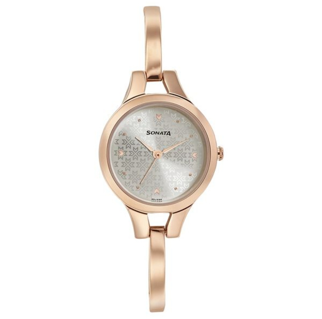 Sonata NR8151WM04 Ladies Chain Watch- Silver Dial- Rose Golden Bezel- Rose Golden Chain- TF Code SNT697CF_img_0