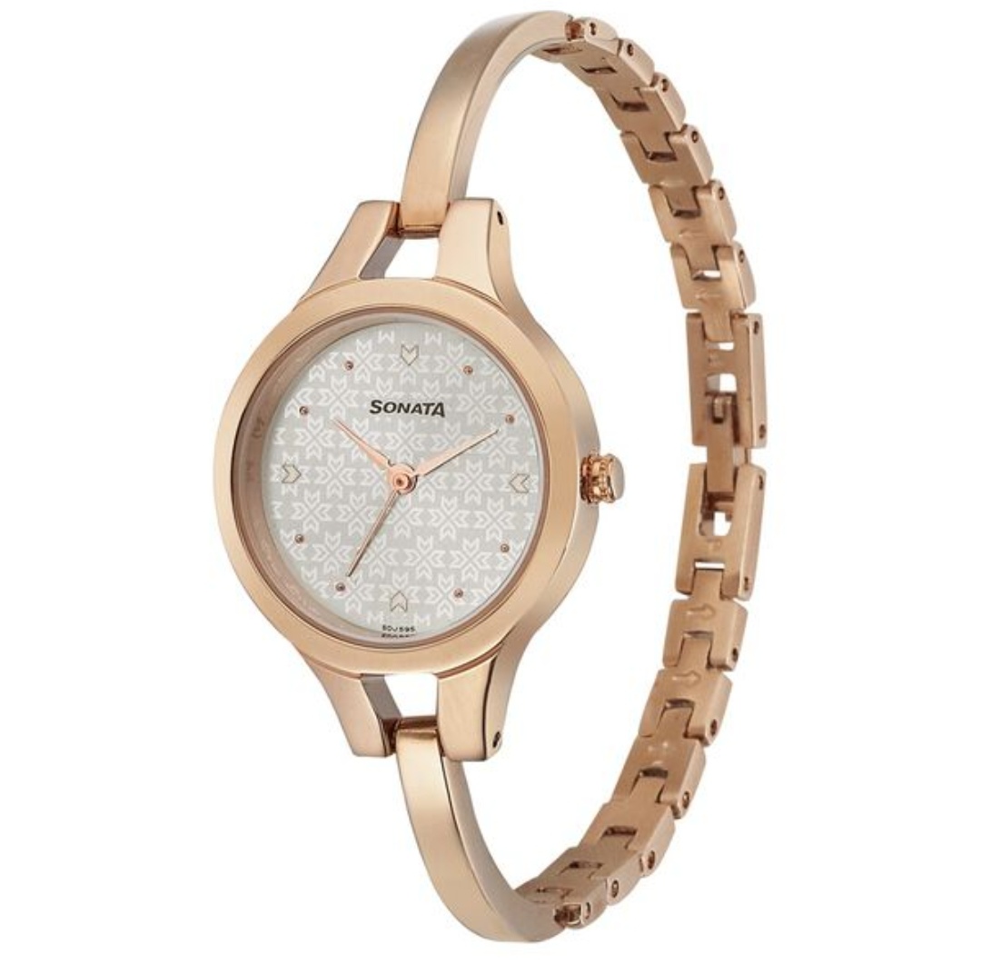 Sonata NR8151WM04 Ladies Chain Watch- Silver Dial- Rose Golden Bezel- Rose Golden Chain- TF Code SNT697CF_img_1