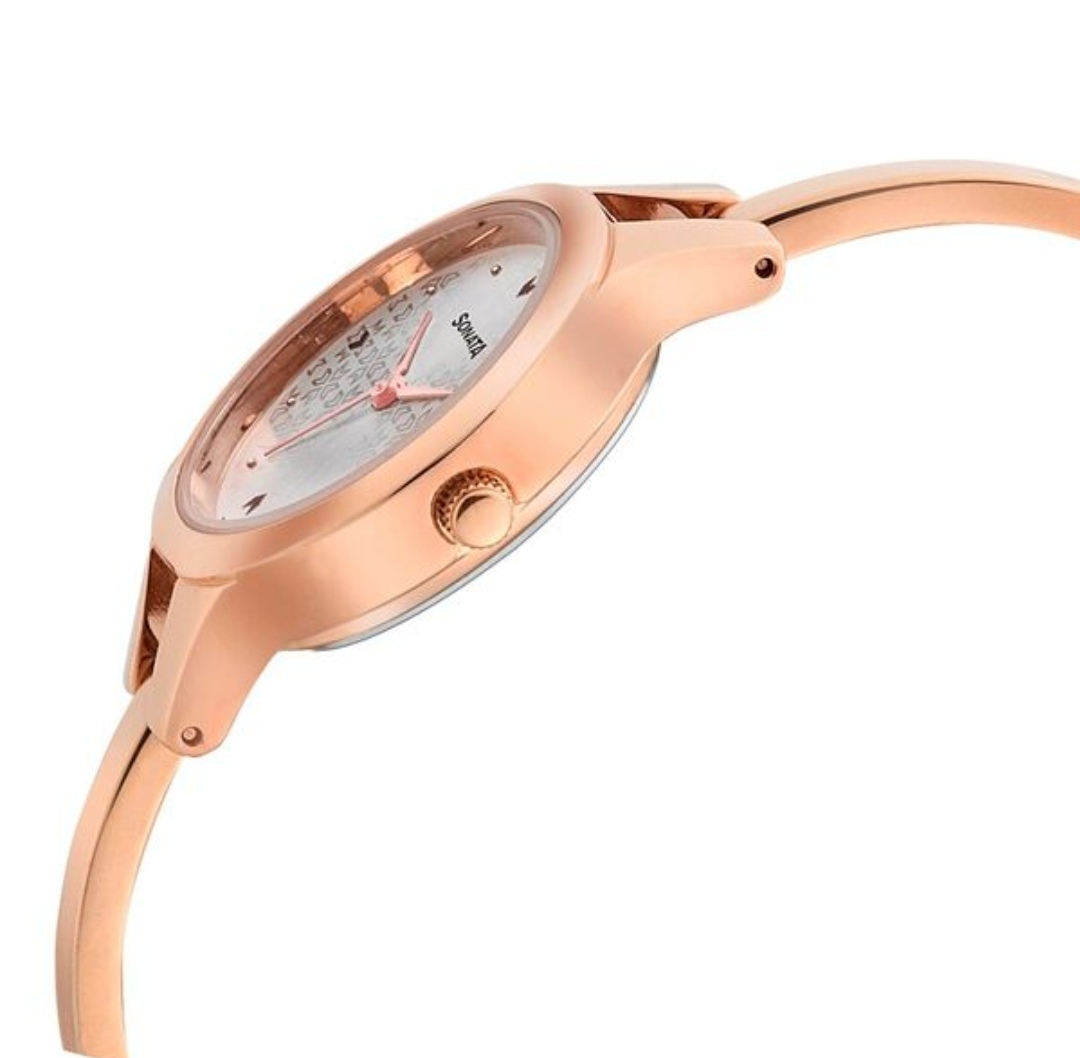 Sonata NR8151WM04 Ladies Chain Watch- Silver Dial- Rose Golden Bezel- Rose Golden Chain- TF Code SNT697CF_img_2