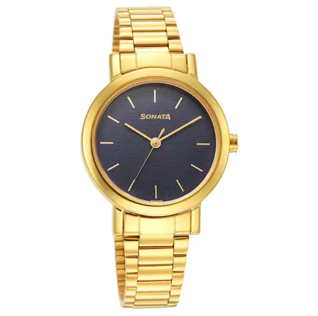 Sonata NS8174YM04 Ladies Chain Watch- Essential Blue Dial- Golden Bezel- Golden Chain- TF Code SNT732CF_img_0
