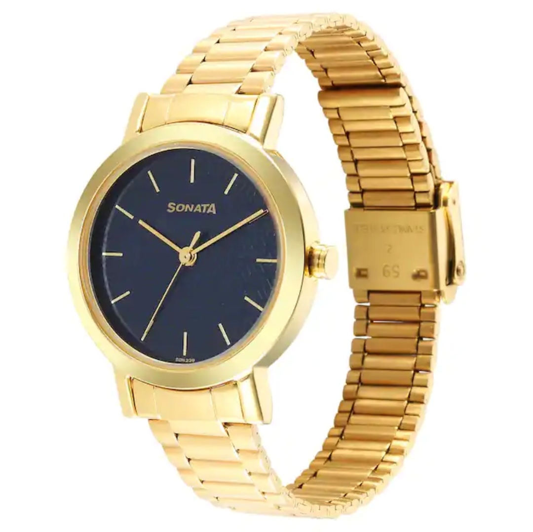 Sonata NS8174YM04 Ladies Chain Watch- Essential Blue Dial- Golden Bezel- Golden Chain- TF Code SNT732CF_img_1