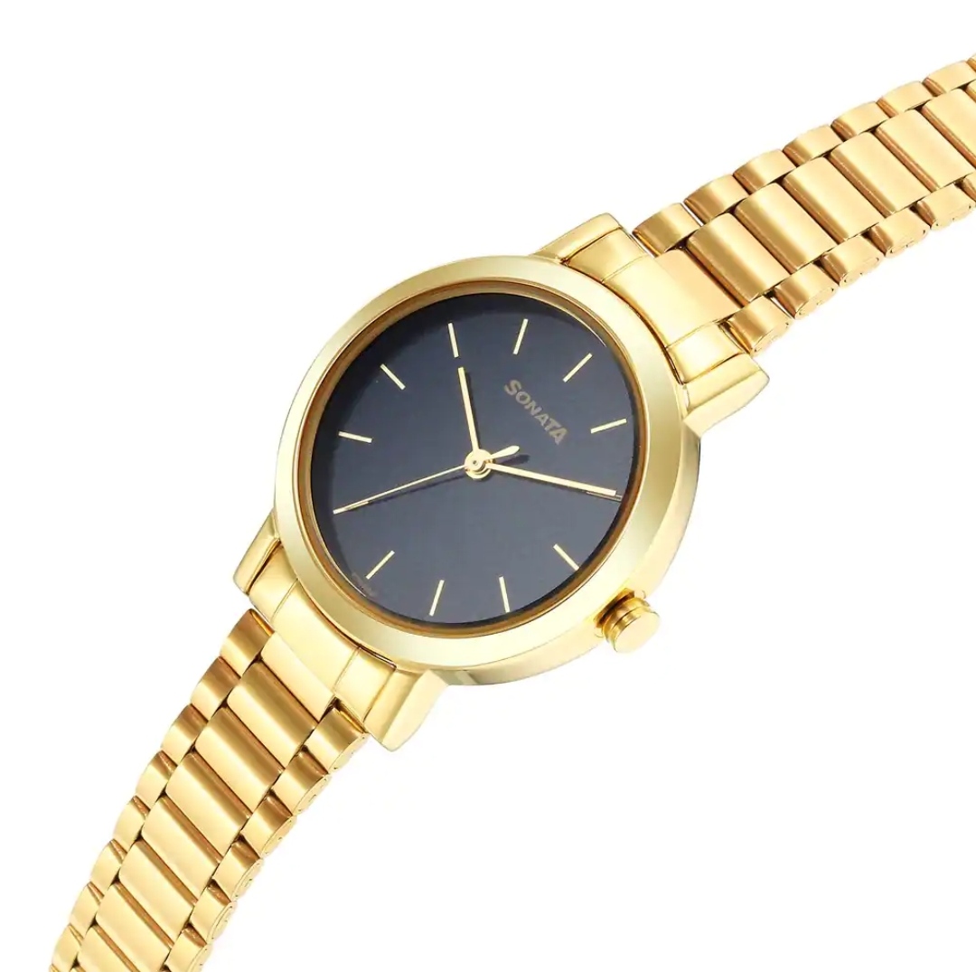 Sonata NS8174YM04 Ladies Chain Watch- Essential Blue Dial- Golden Bezel- Golden Chain- TF Code SNT732CF_img_2