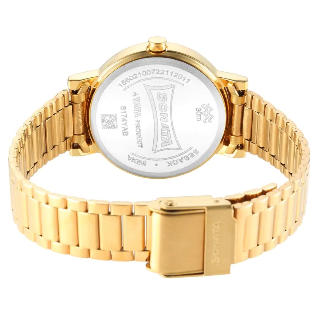 Sonata NS8174YM04 Ladies Chain Watch- Essential Blue Dial- Golden Bezel- Golden Chain- TF Code SNT732CF_img_3