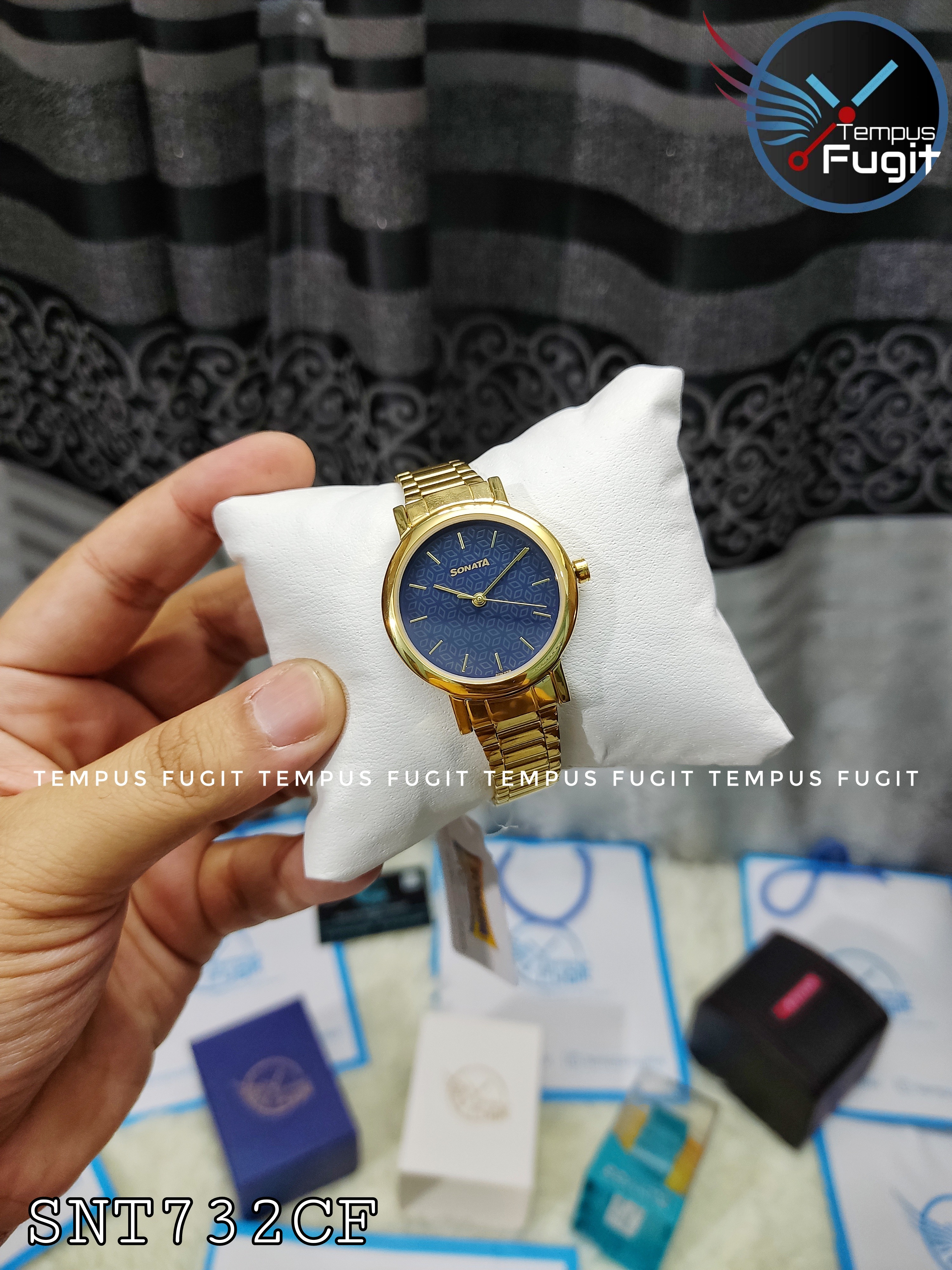 Sonata NS8174YM04 Ladies Chain Watch- Essential Blue Dial- Golden Bezel- Golden Chain- TF Code SNT732CF_img_5