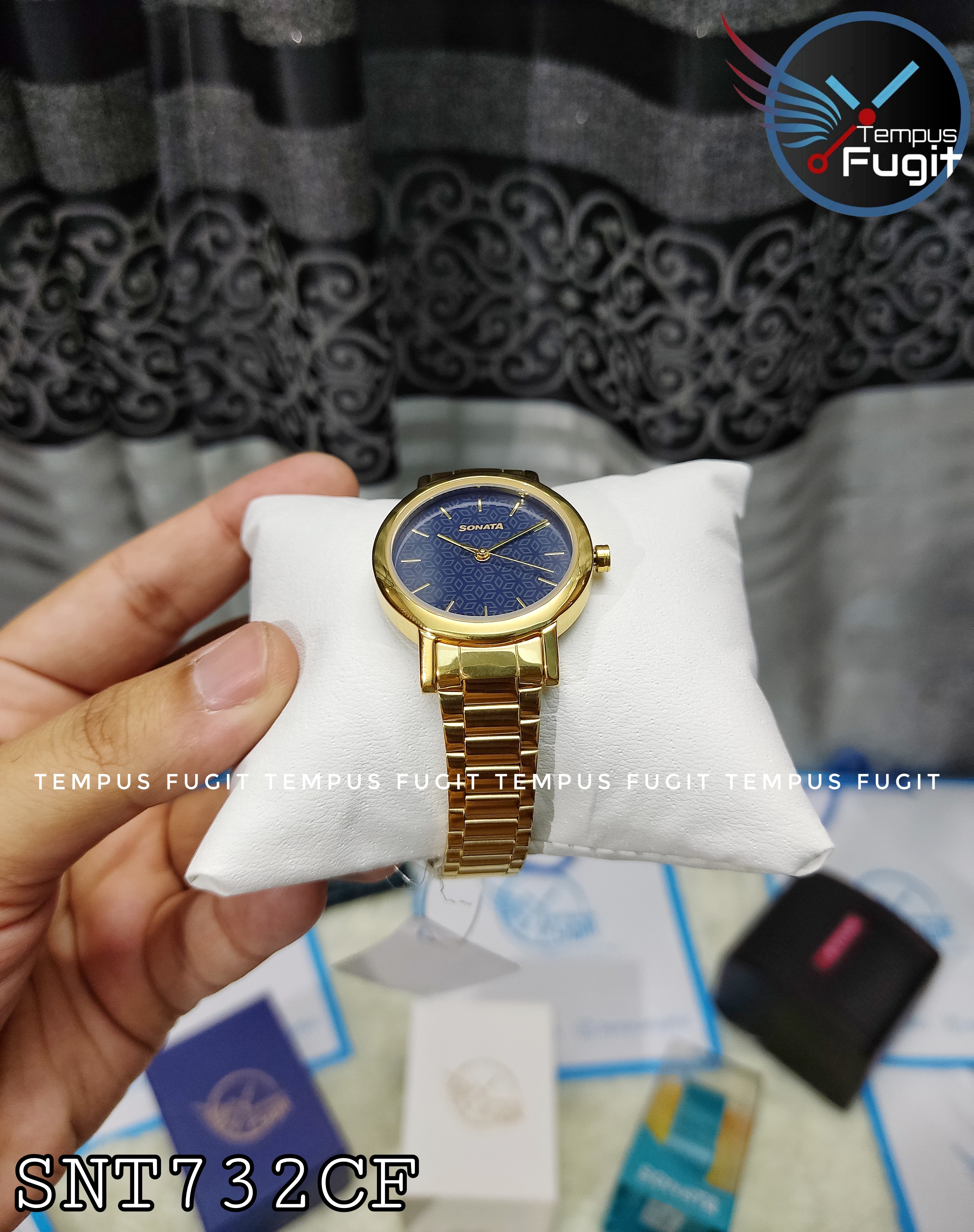 Sonata NS8174YM04 Ladies Chain Watch- Essential Blue Dial- Golden Bezel- Golden Chain- TF Code SNT732CF_img_6