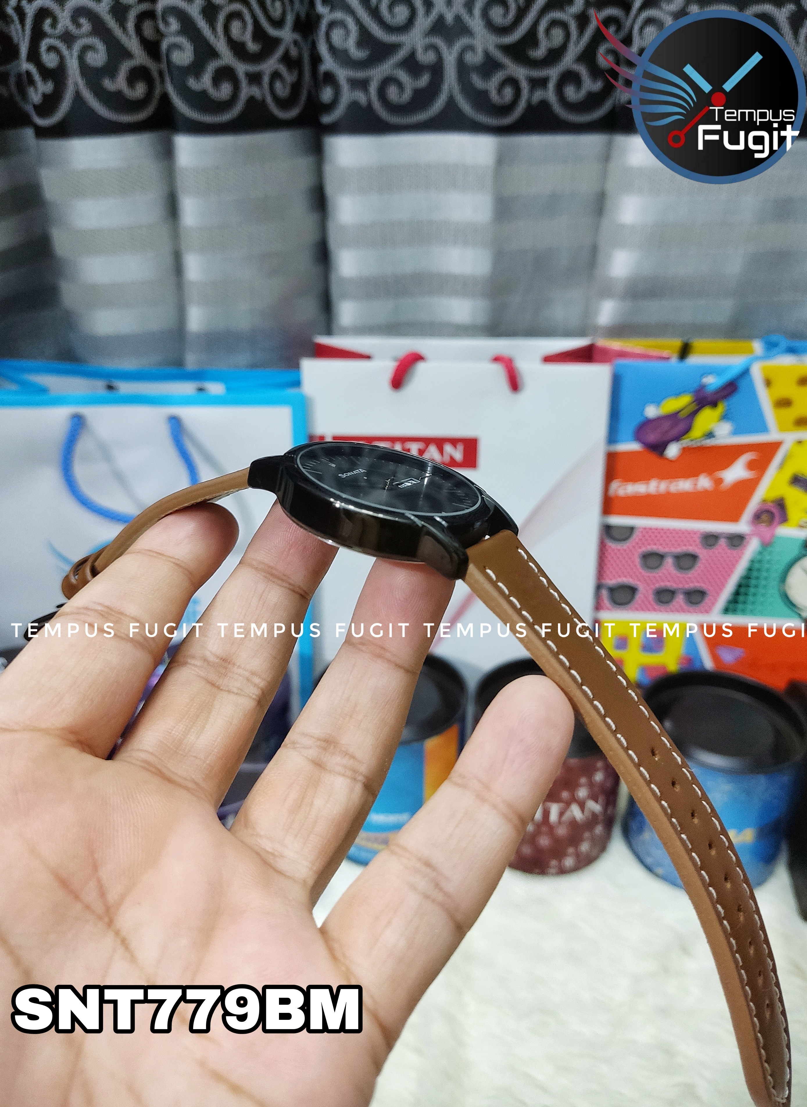 Sonata NP77031NL04 Gents Belt Watch- Black Dial- Black Bezel- Brown Belt- TF Code SNT779BM_img_7