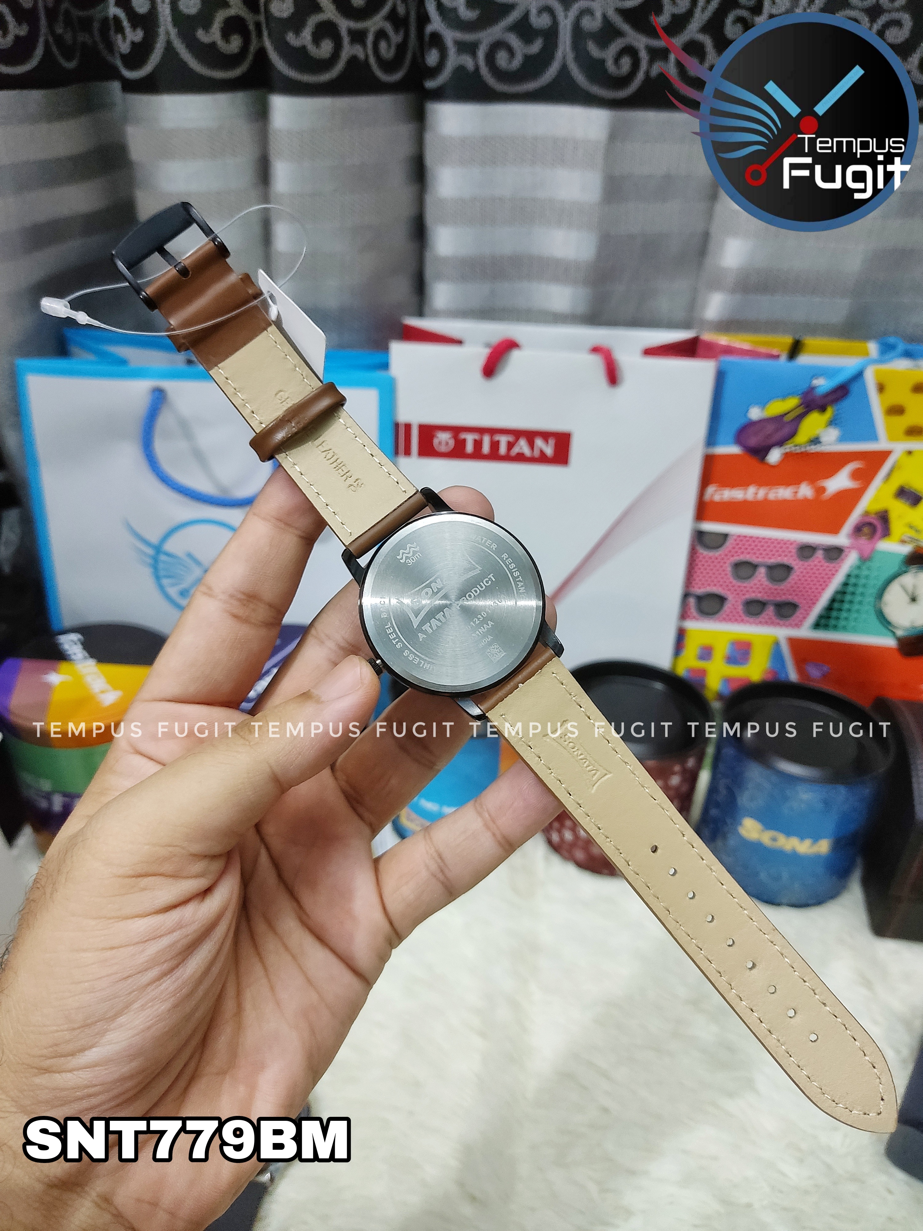 Sonata NP77031NL04 Gents Belt Watch- Black Dial- Black Bezel- Brown Belt- TF Code SNT779BM_img_8