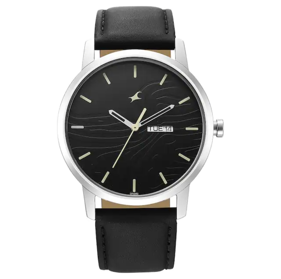 Fastrack 3295SL01 Gents Belt Watch- Black Dial- Silver Bezel- Black Belt- TF Code FT782BM_img_0
