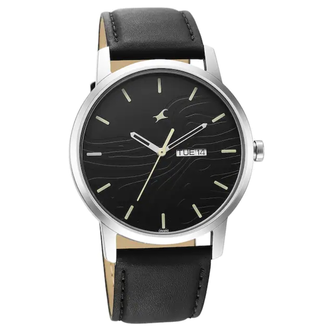 Fastrack 3295SL01 Gents Belt Watch- Black Dial- Silver Bezel- Black Belt- TF Code FT782BM_img_1