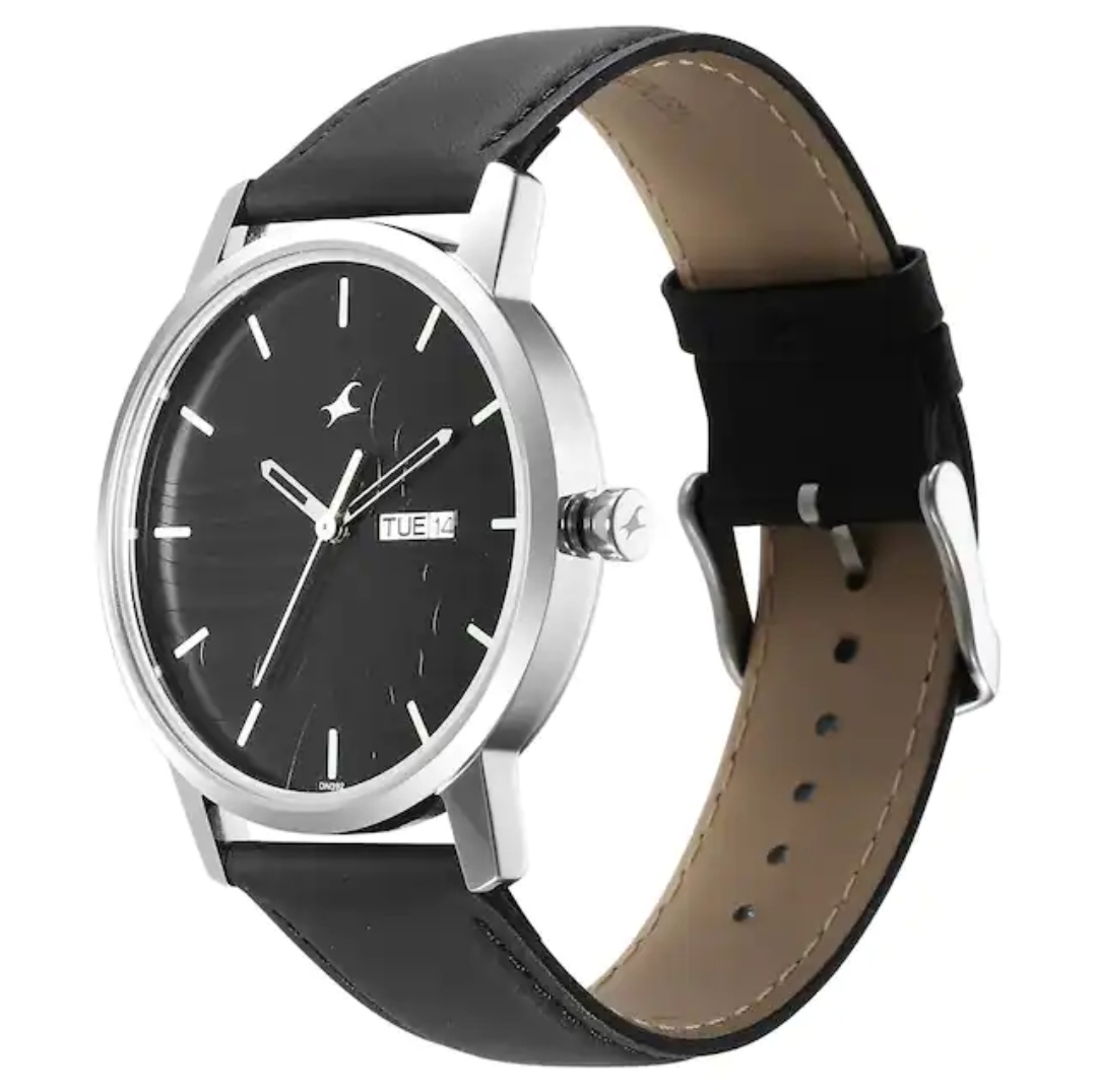 Fastrack 3295SL01 Gents Belt Watch- Black Dial- Silver Bezel- Black Belt- TF Code FT782BM_img_2